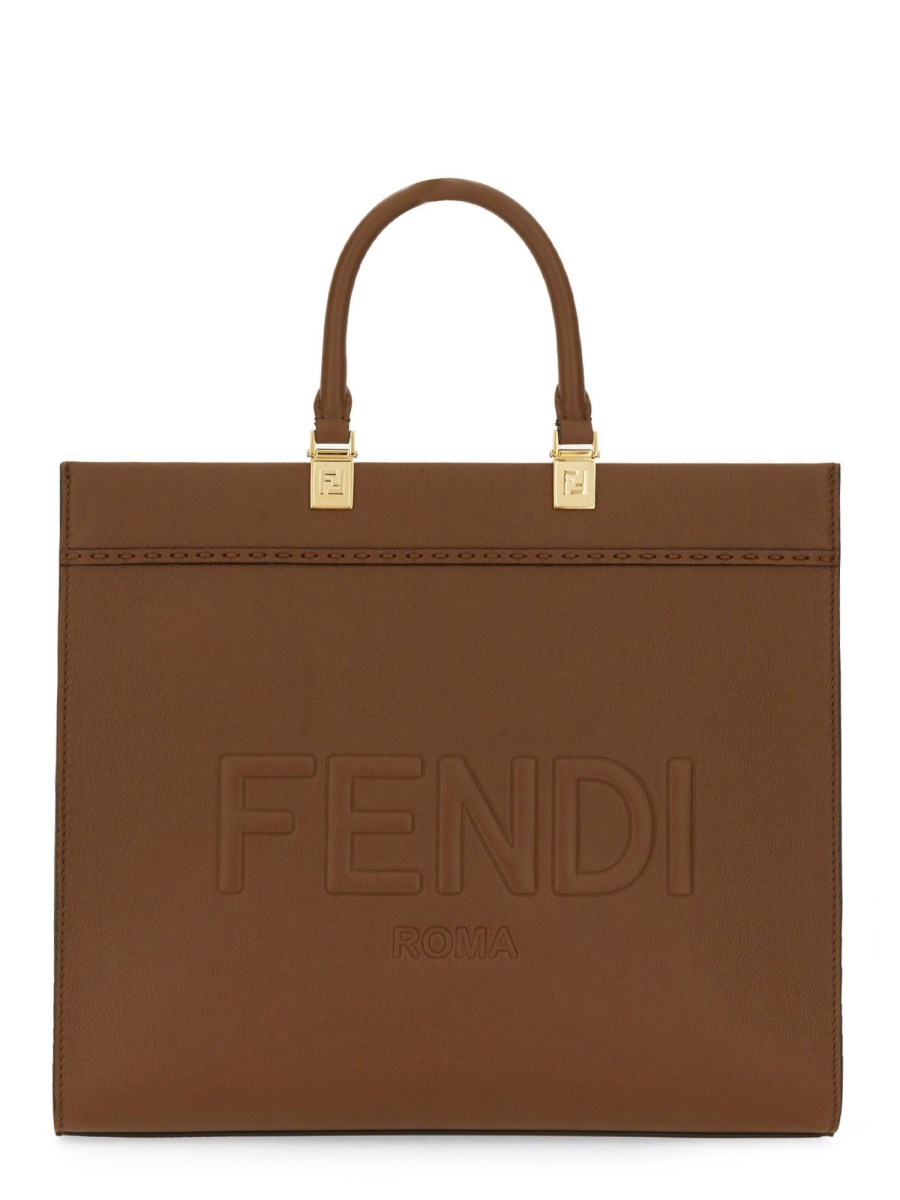 FENDI    SUNSHINE MEDIUM LEATHER SHOPPER BAG WITH LOGO PRINT