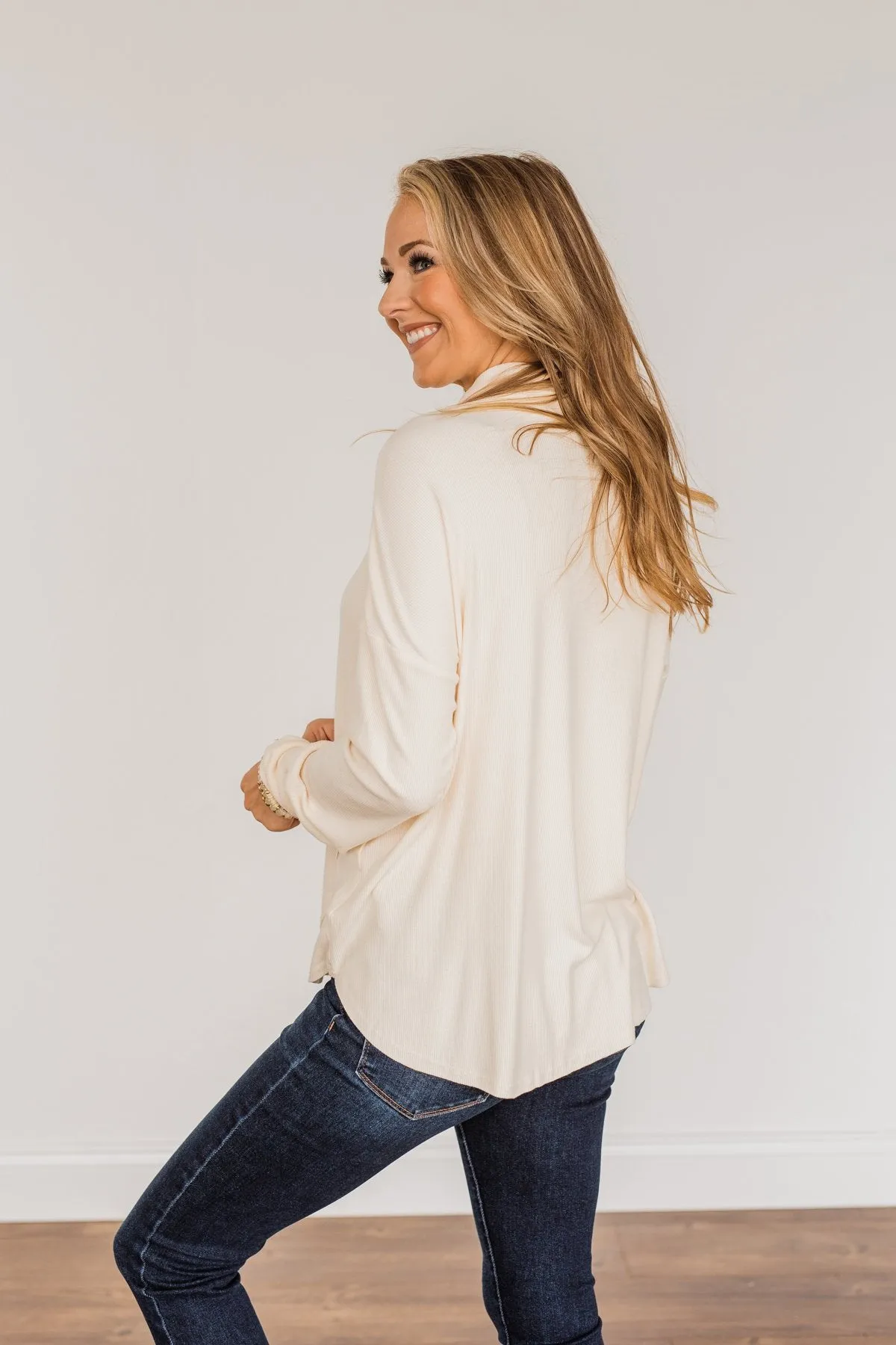 Fluttering Leaves Cowl Neck Top- Cream