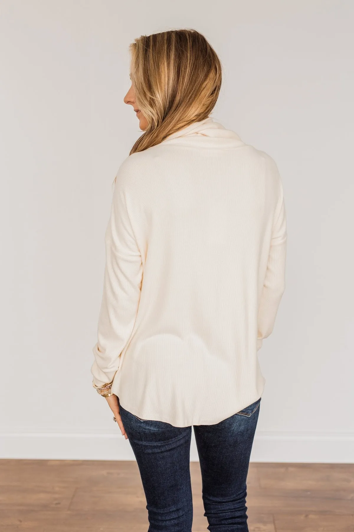 Fluttering Leaves Cowl Neck Top- Cream