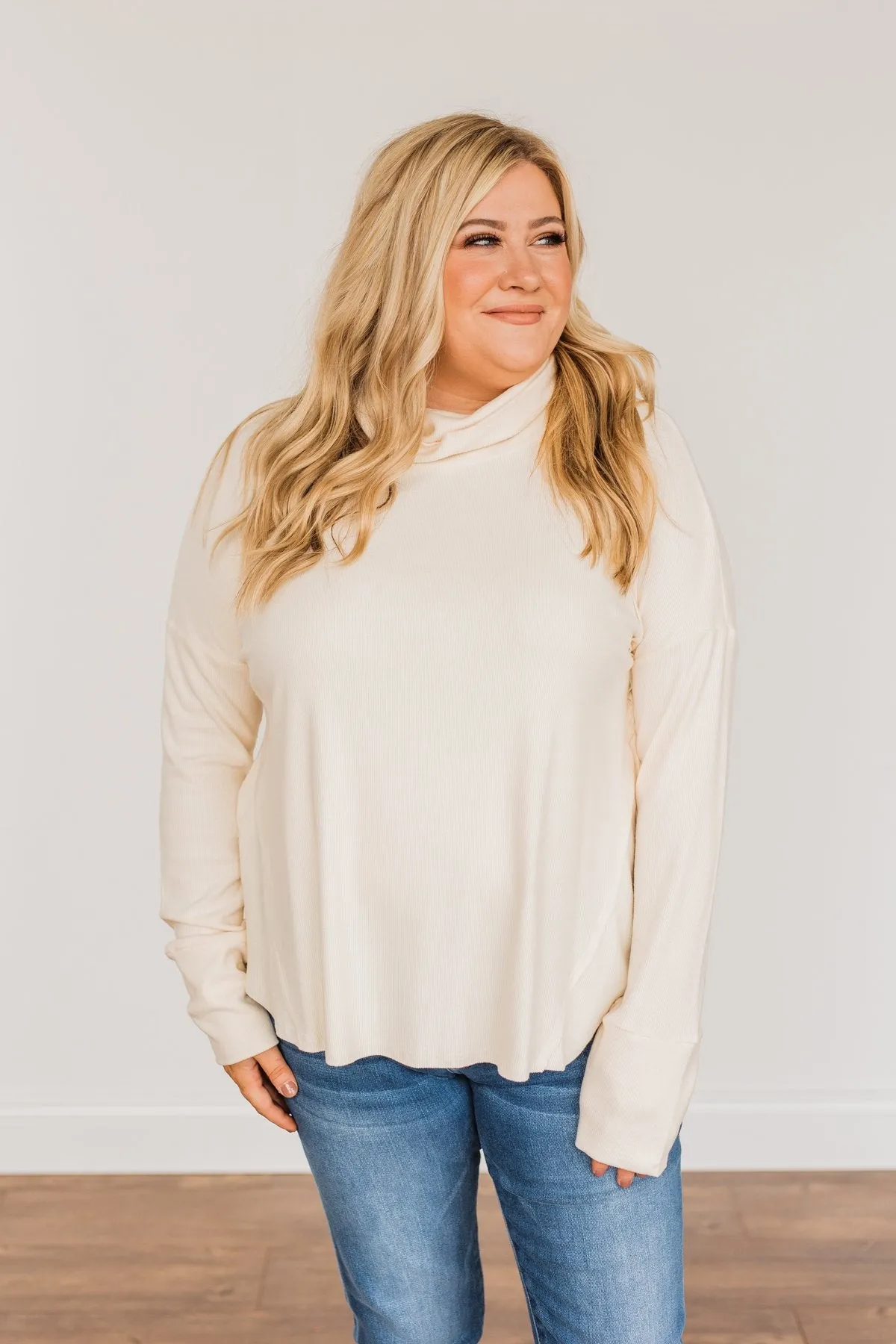 Fluttering Leaves Cowl Neck Top- Cream