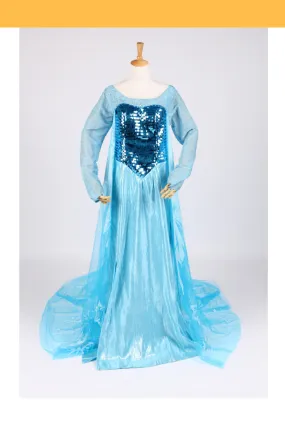 Frozen Elsa With Glittered Sleeves And Frostflake Cape Cosplay Costume