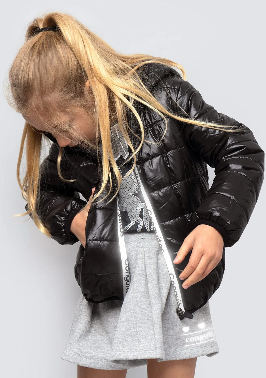 Girl's Black Recycled Reflectant Anorak