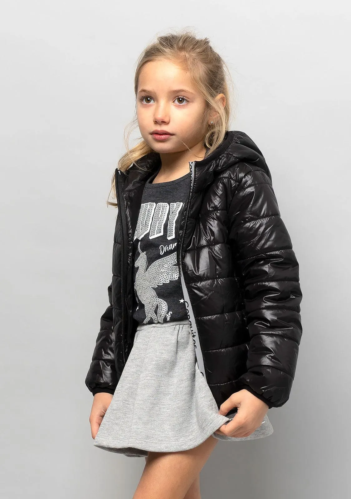 Girl's Black Recycled Reflectant Anorak