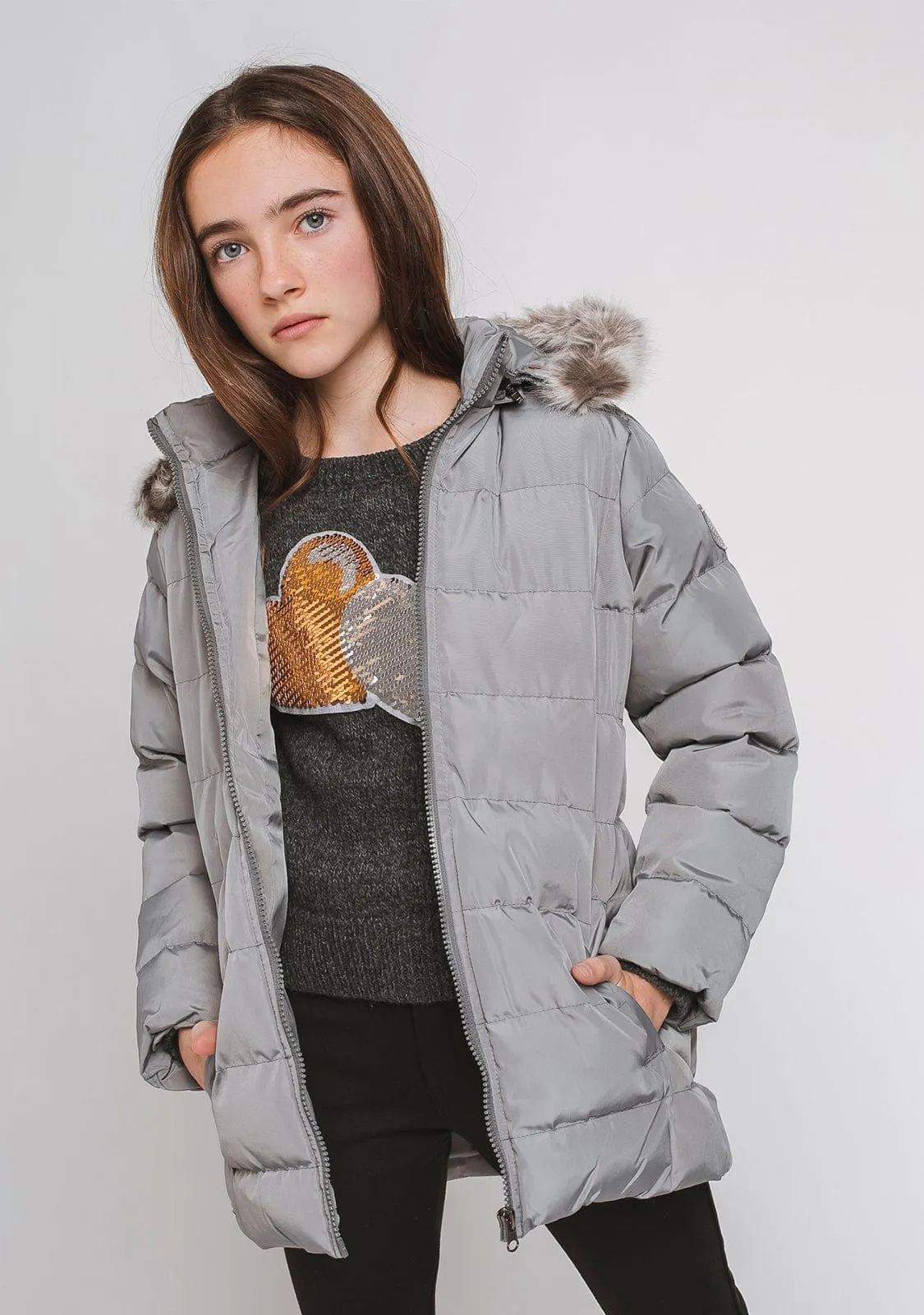 Girl's Grey Fured Anorak