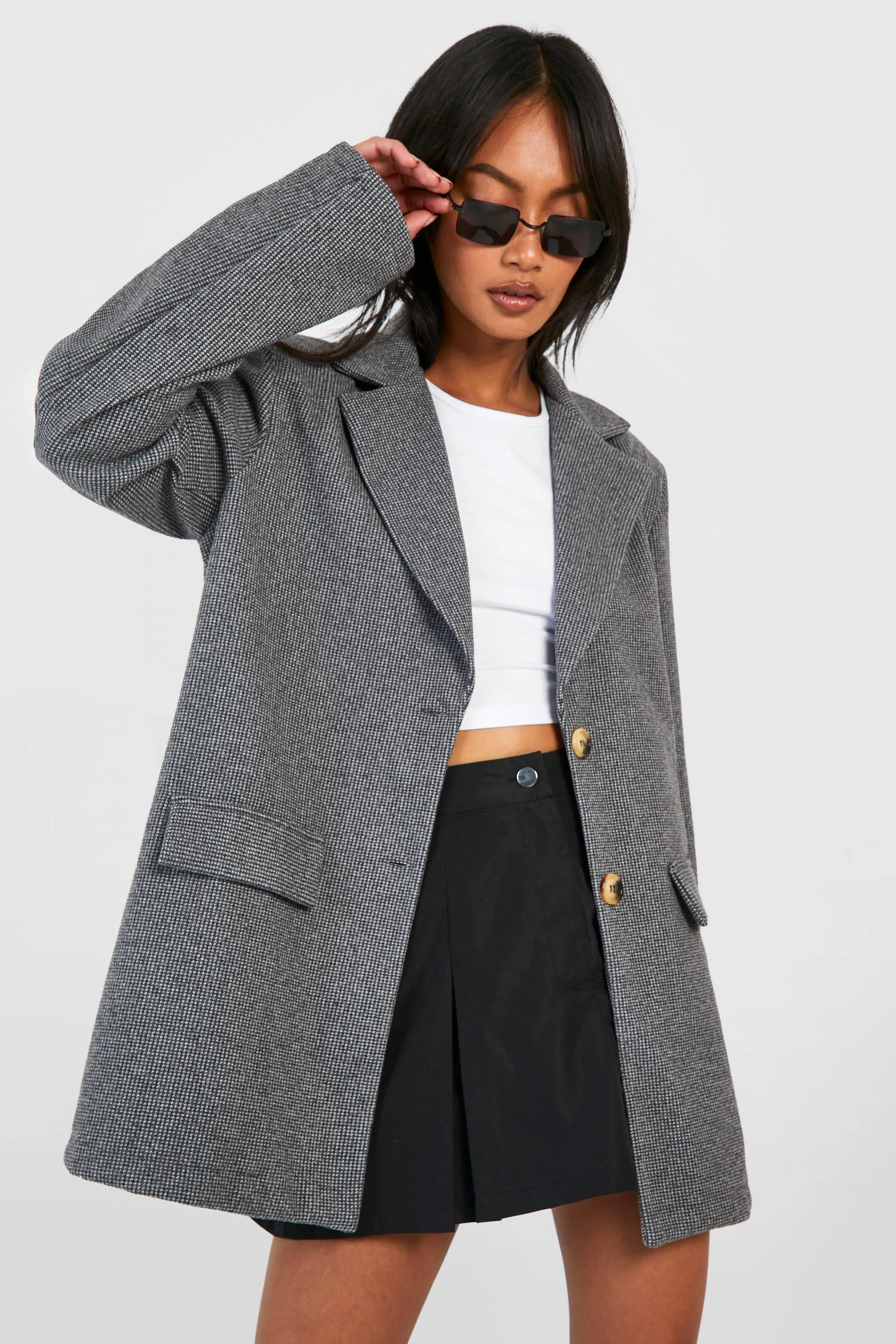 Herringbone Wool Look Oversized Blazer