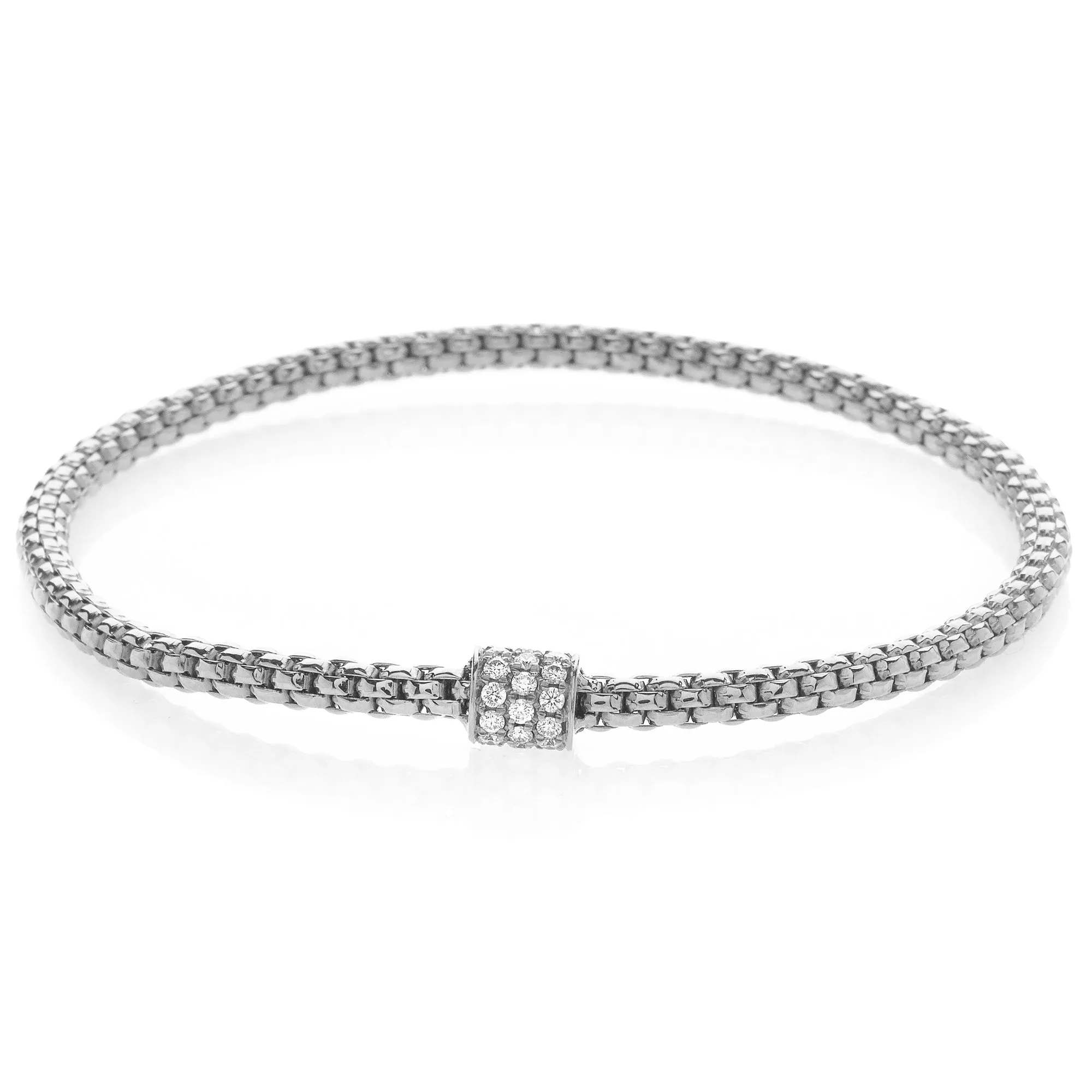 Hulchi Belluni Bracelet Single Pave Diamond Barrel Bead White Gold