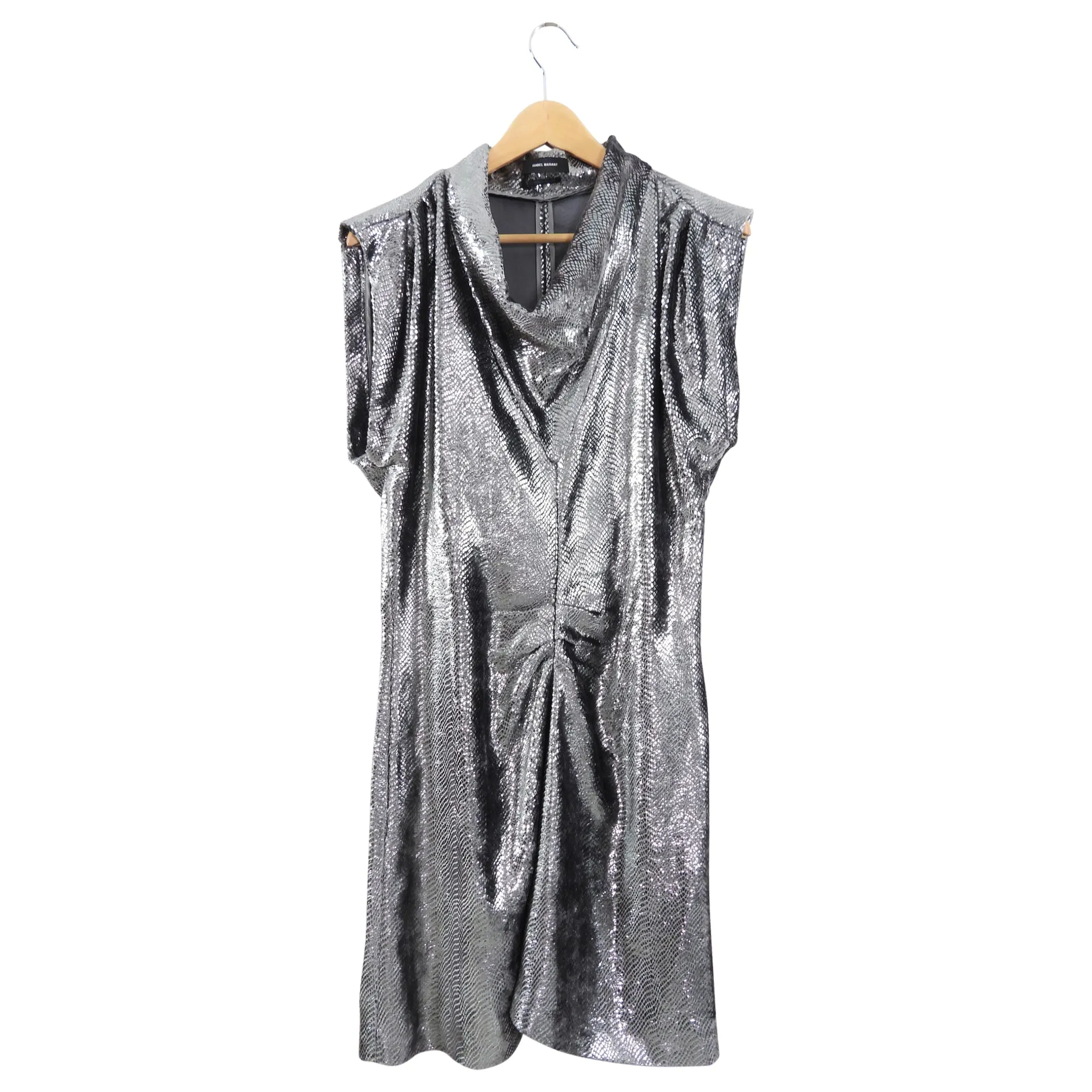 Isabel Marant Pewter Metallic Velour Rosemaya Dress - 6