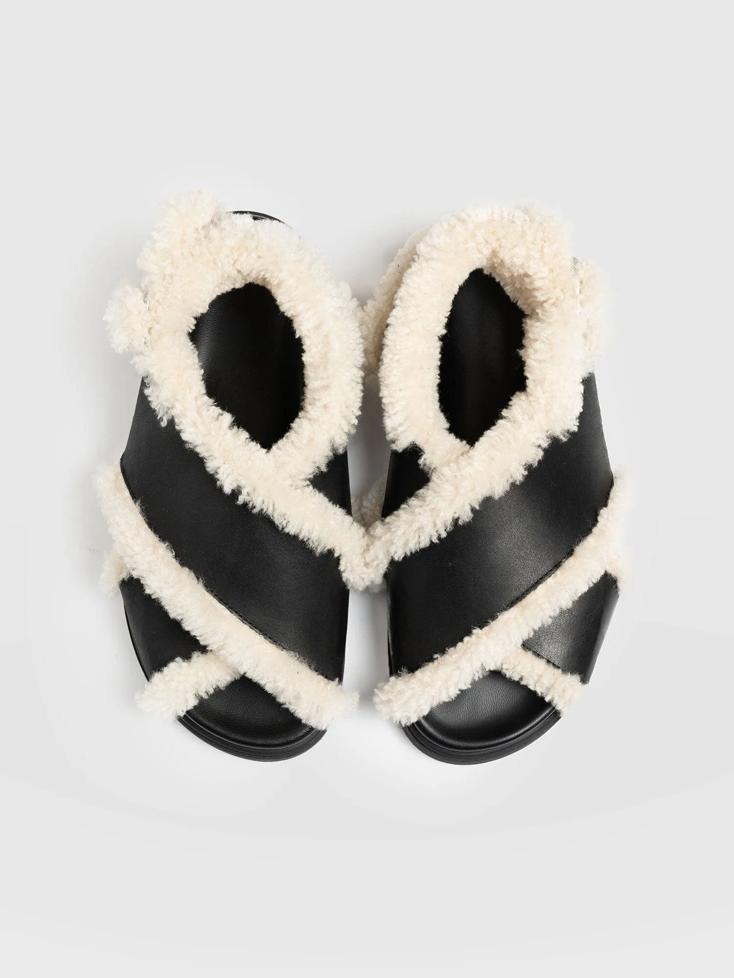 Isla Shearling Sandal - Black