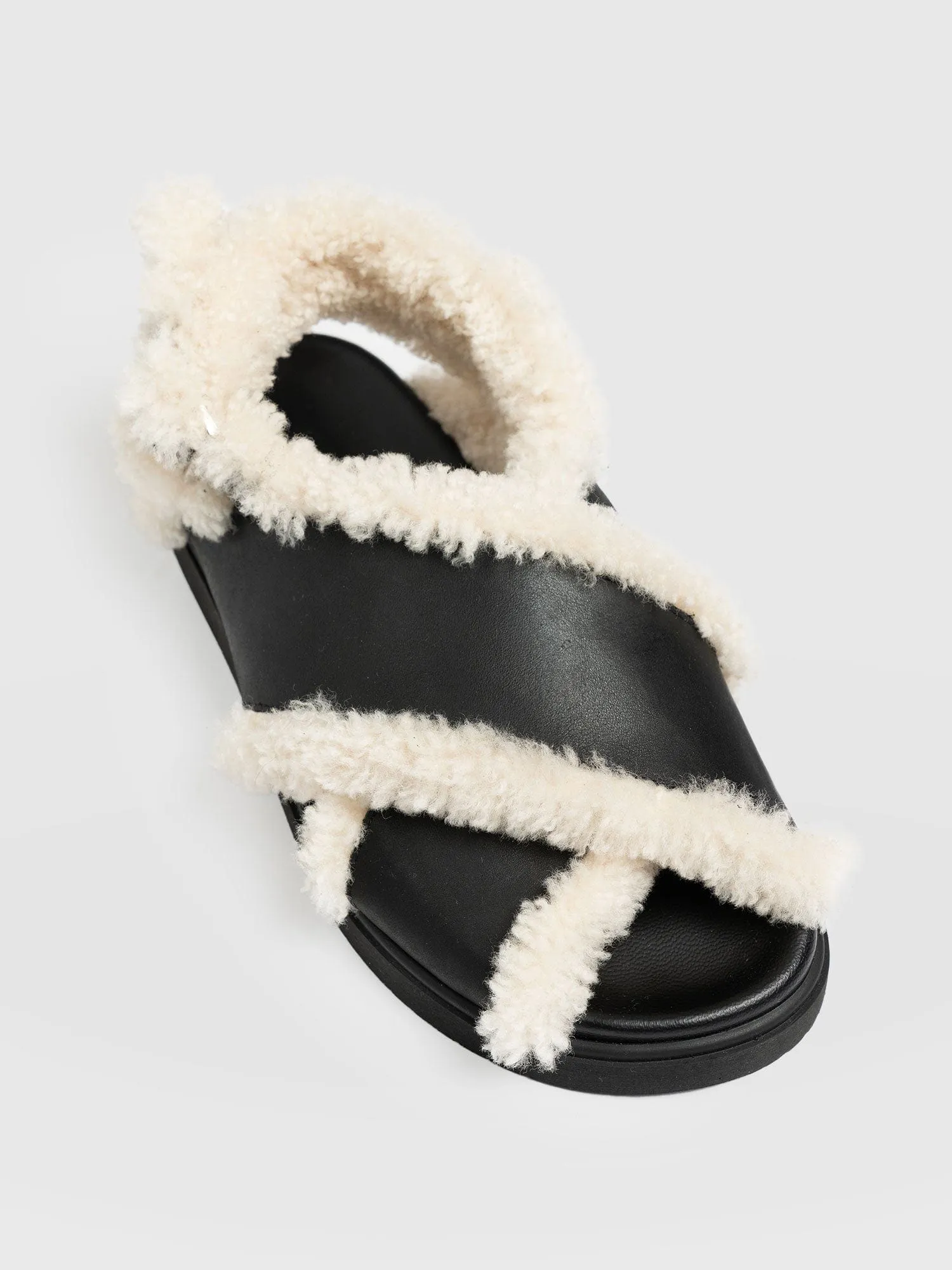 Isla Shearling Sandal - Black