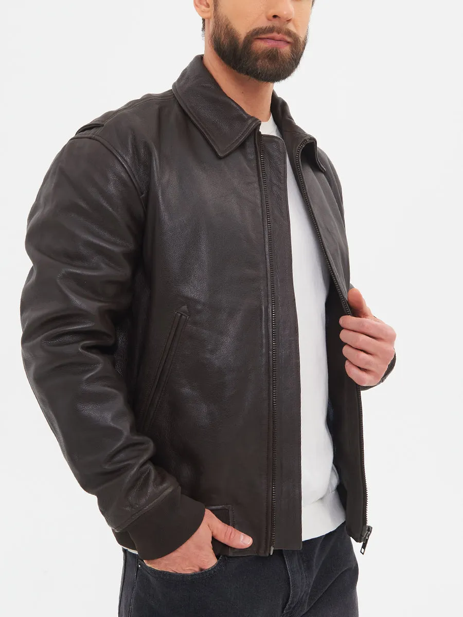 Jaxon Brown Genuine Leather Bomber Jacket