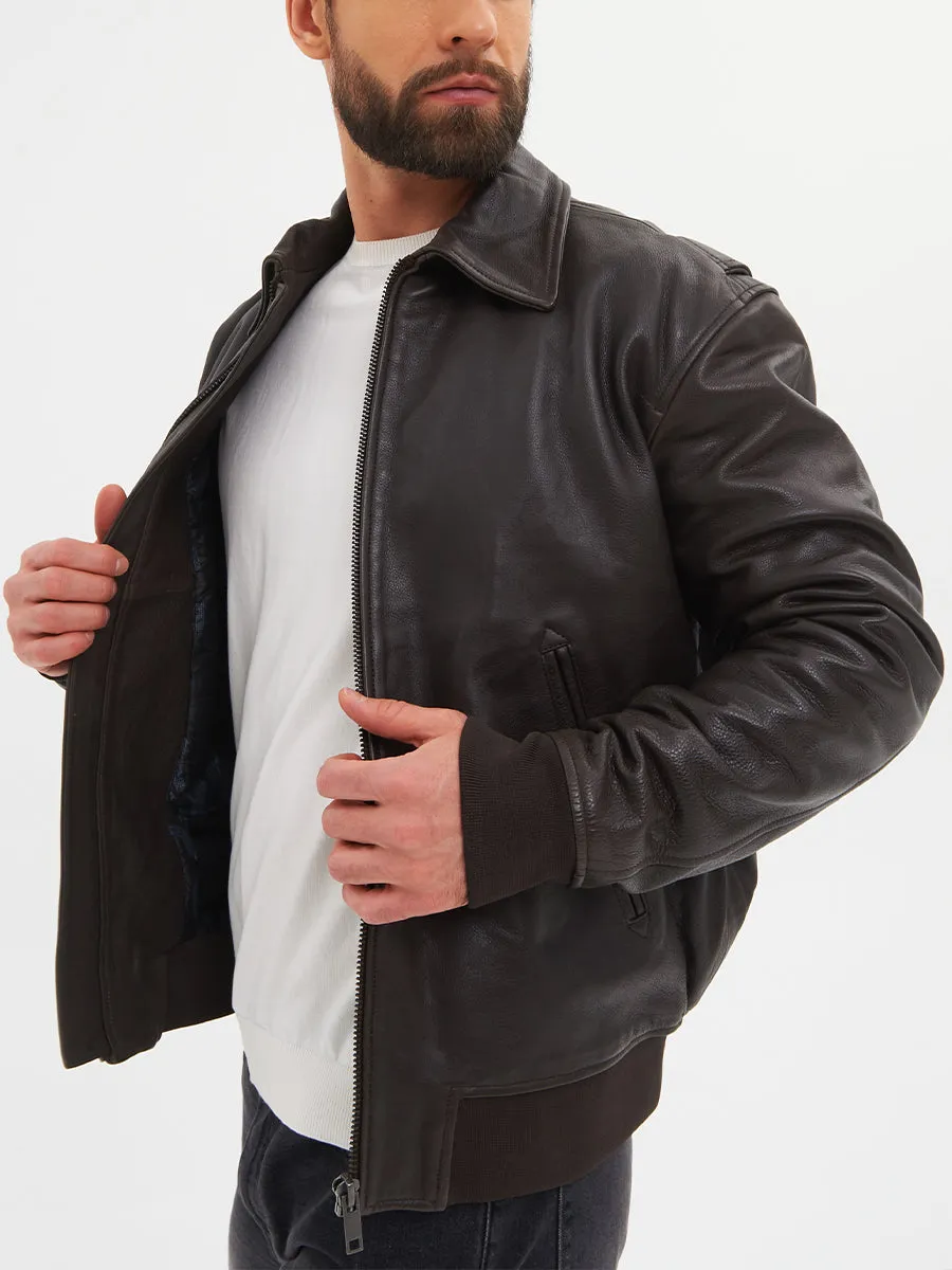 Jaxon Brown Genuine Leather Bomber Jacket