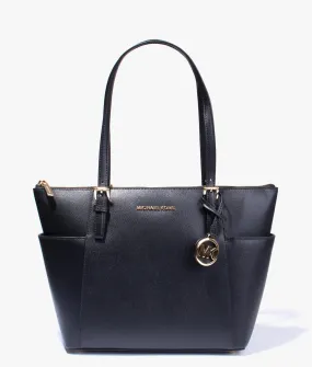 Jet set crossgrain leather shopper in black