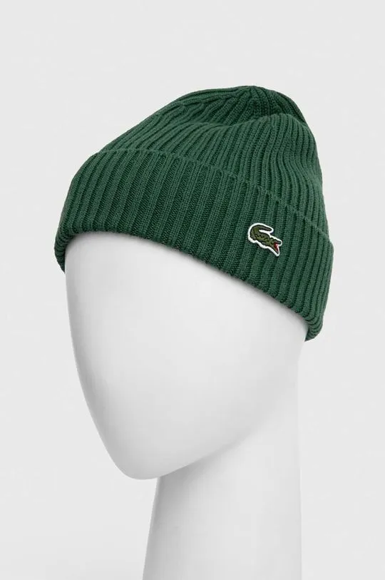 Lacoste wool beanie green color