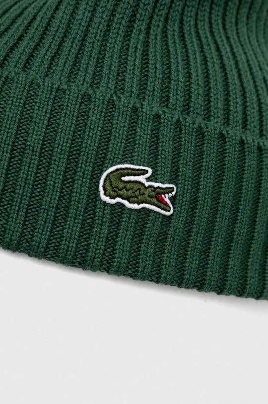 Lacoste wool beanie green color