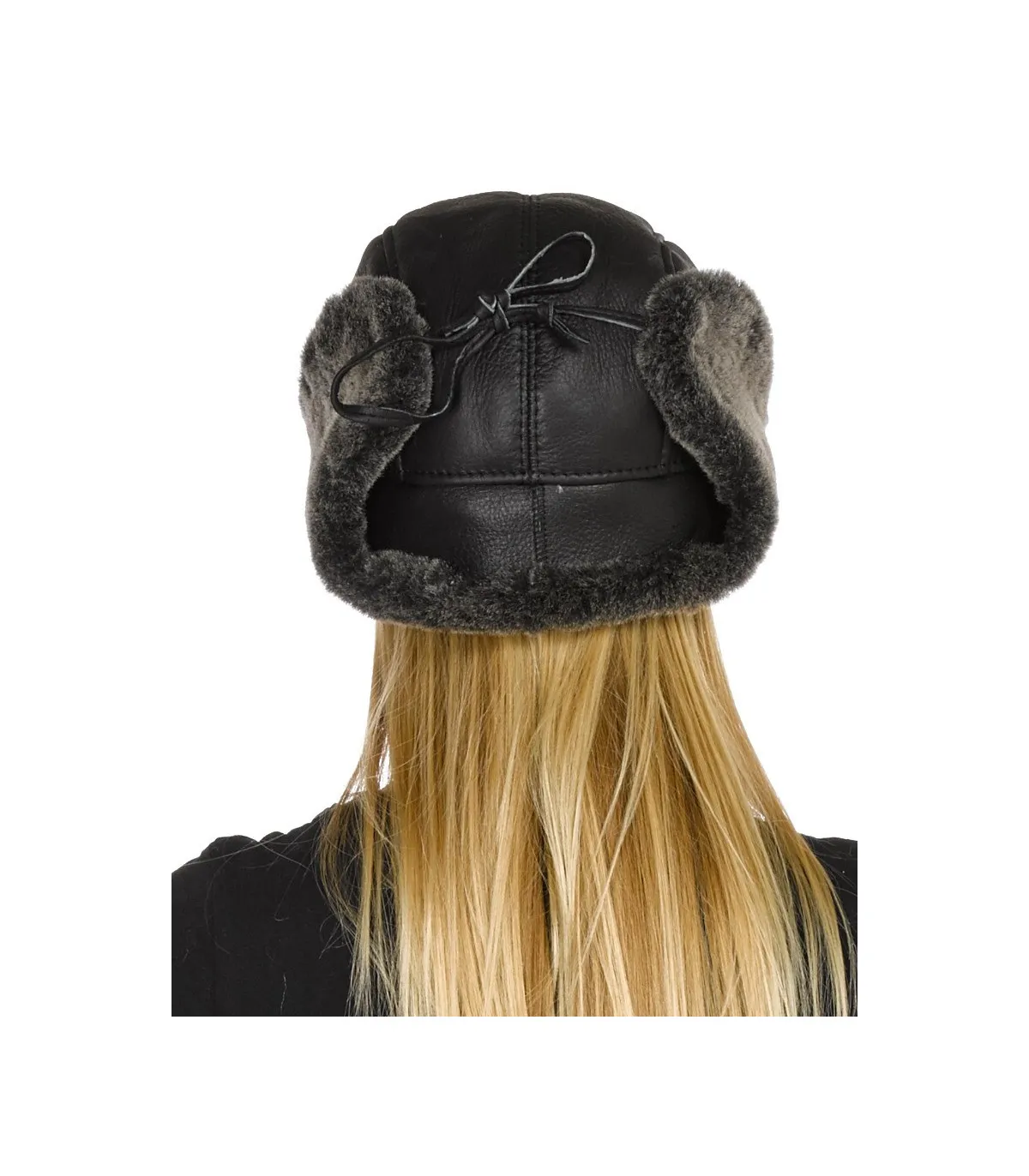 Lady Concorde Napa Leather Shearling Sheepskin Hat in Black: FurHatWorld.com