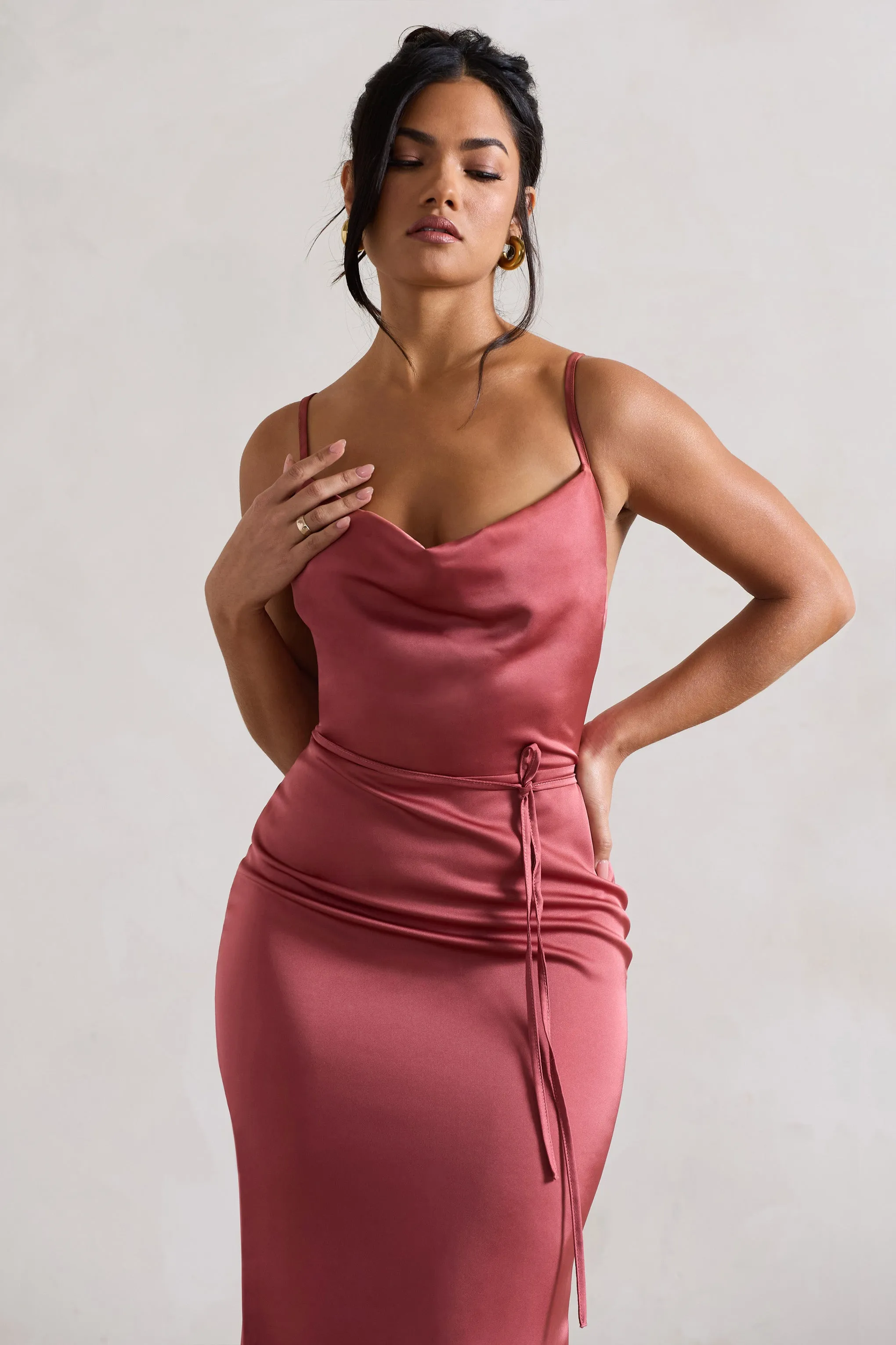 Lifetime | Rose Pink Satin Cowl Neck Maxi Dress With Cross Back Detail