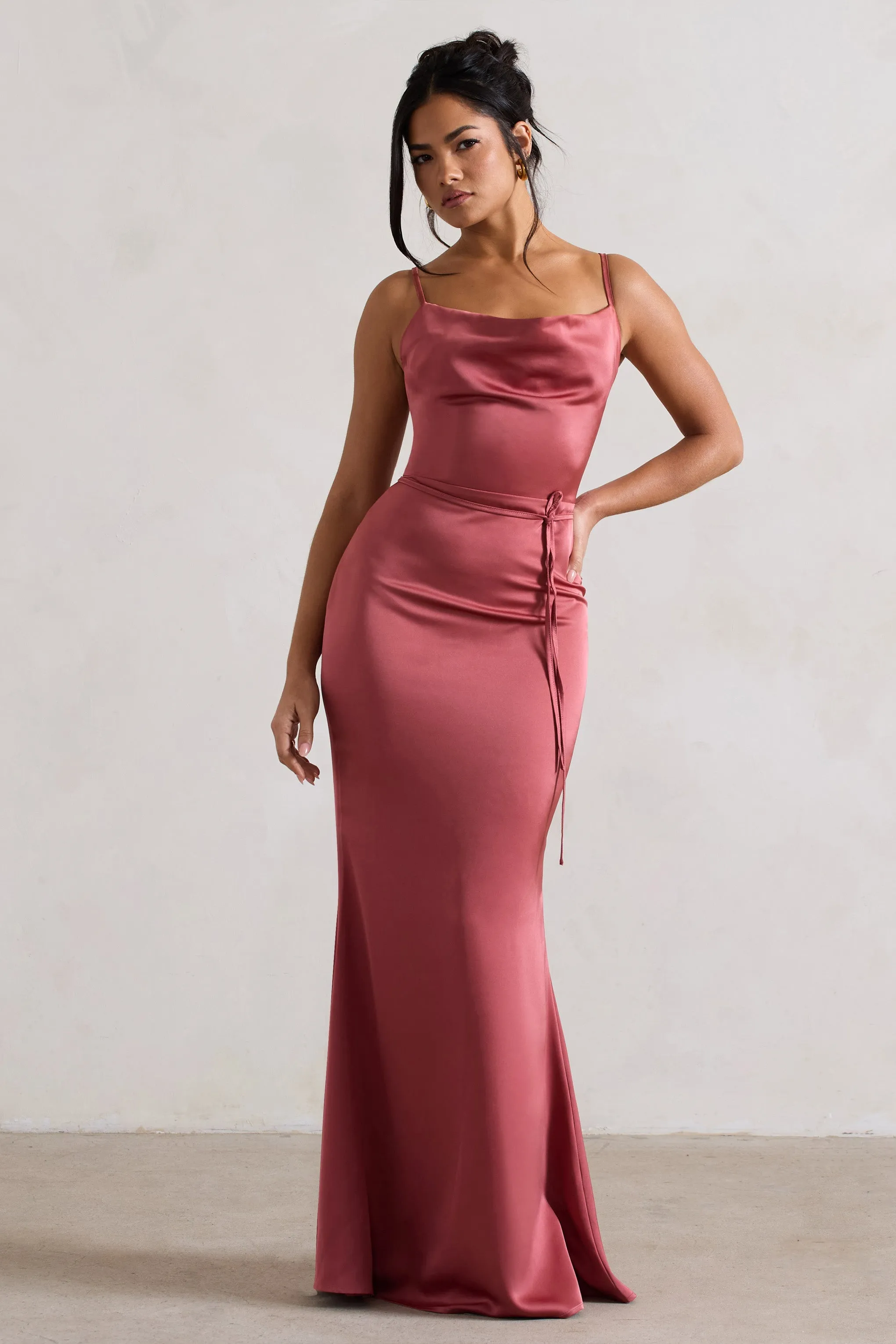 Lifetime | Rose Pink Satin Cowl Neck Maxi Dress With Cross Back Detail