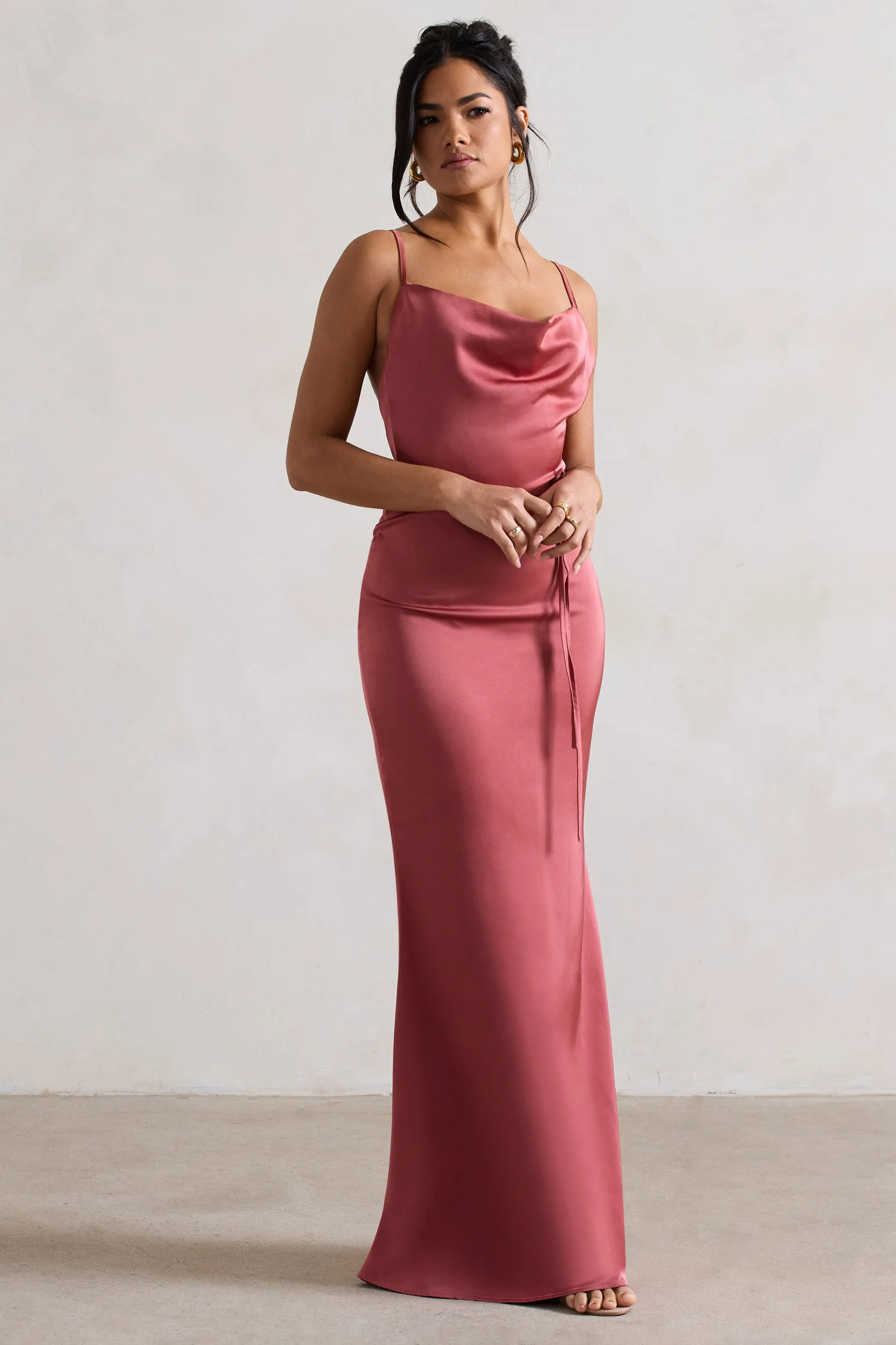 Lifetime | Rose Pink Satin Cowl Neck Maxi Dress With Cross Back Detail