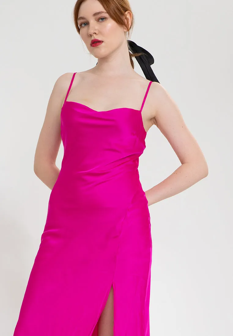 LINDY Cowl Neck Silk Dress