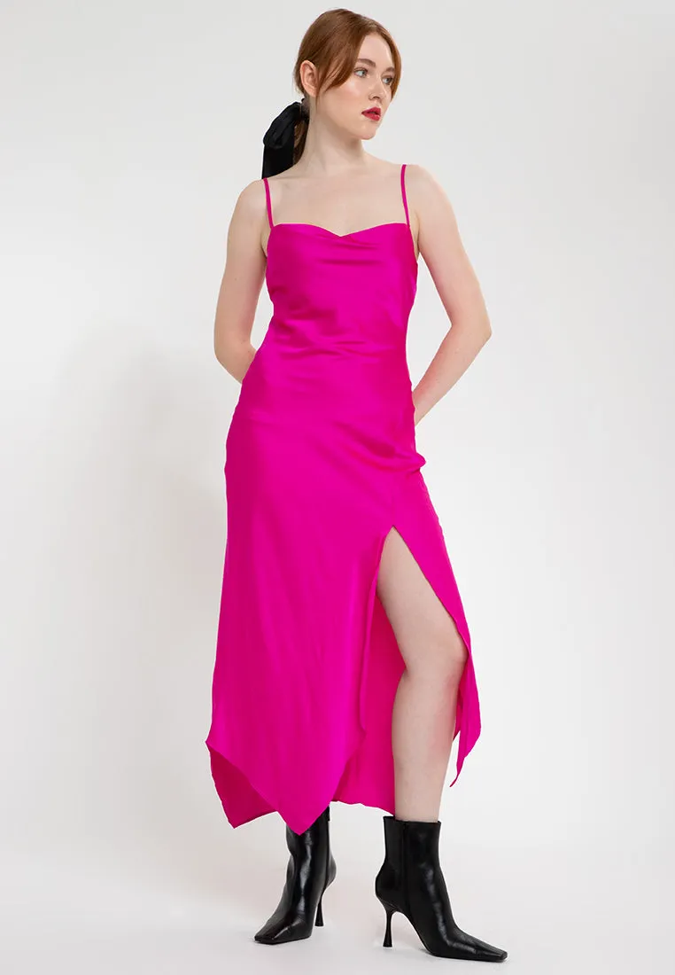 LINDY Cowl Neck Silk Dress