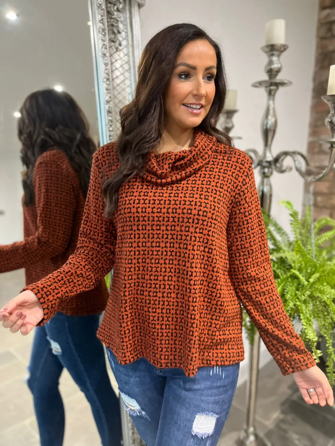 Long Sleeve Cowl Neck Top Tobi