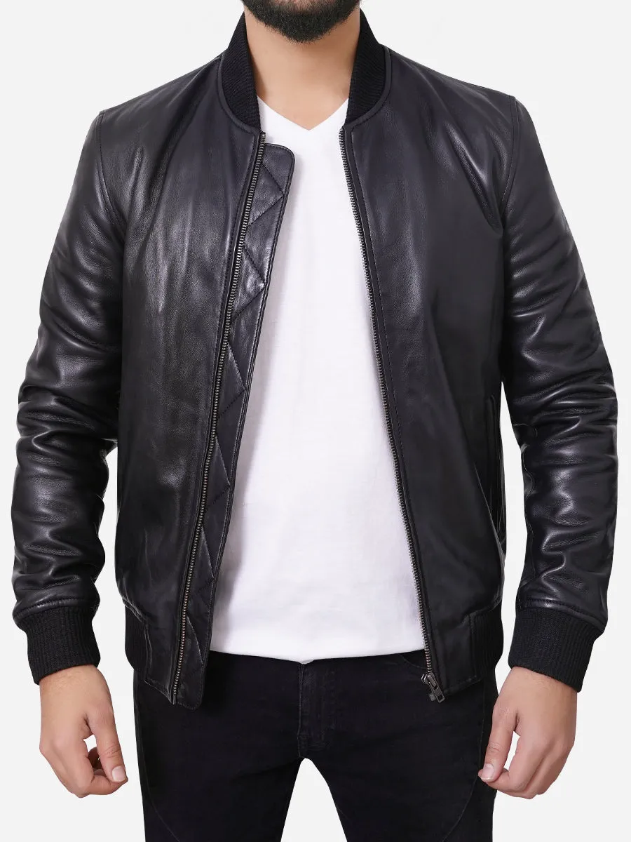 Lucas Casual Black Bomber Leather Jacket