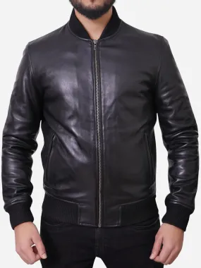 Lucas Casual Black Bomber Leather Jacket