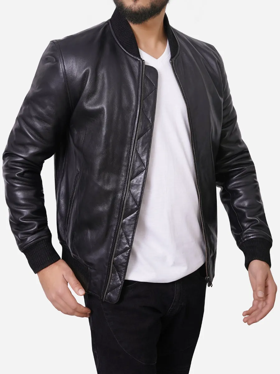 Lucas Casual Black Bomber Leather Jacket