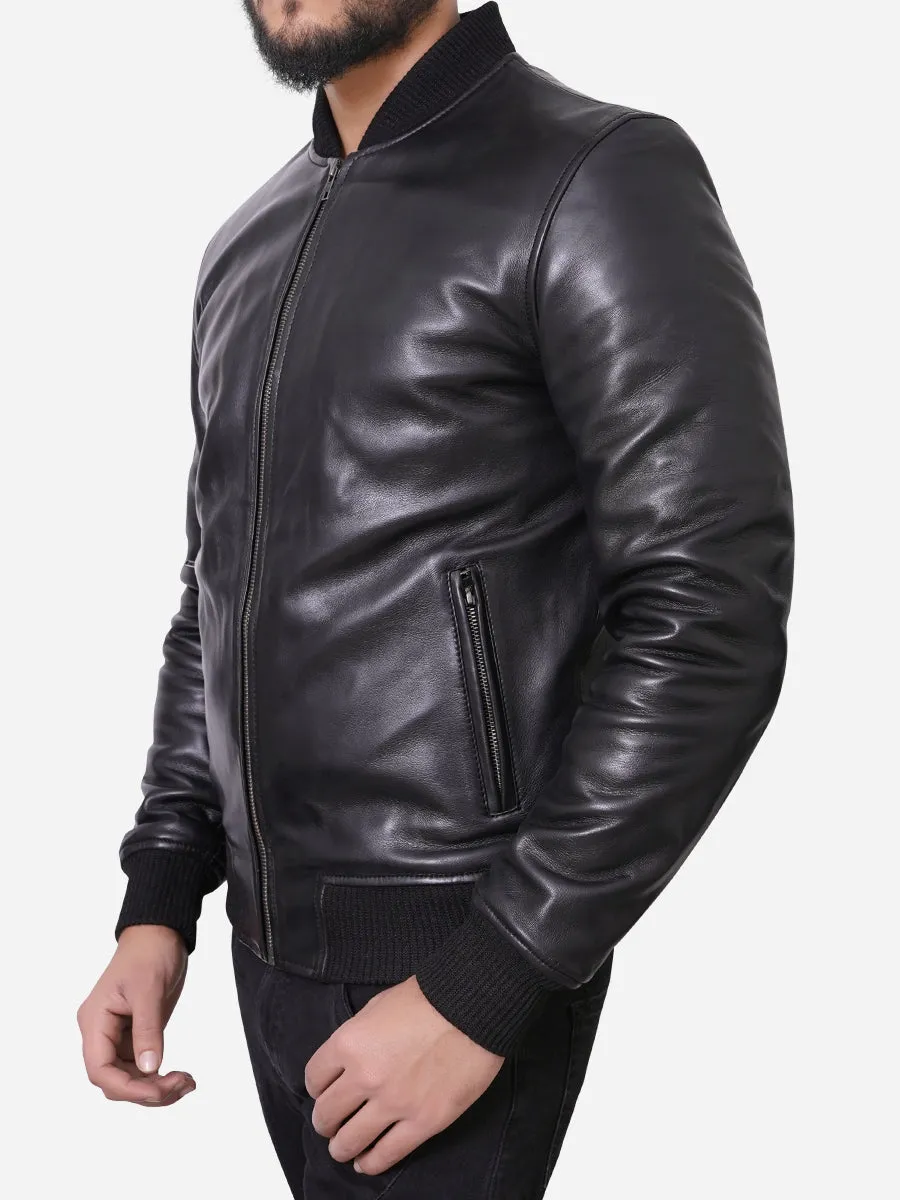 Lucas Casual Black Bomber Leather Jacket