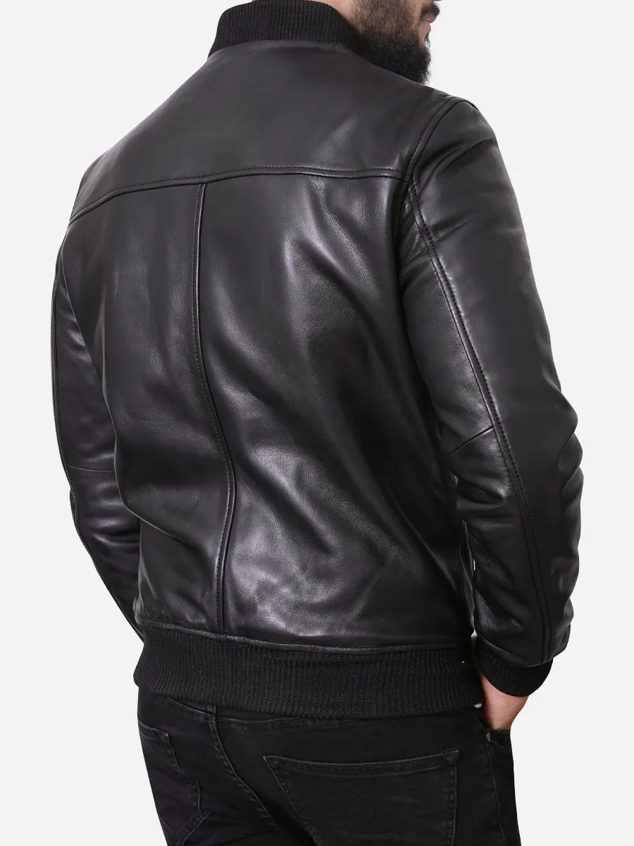 Lucas Casual Black Bomber Leather Jacket