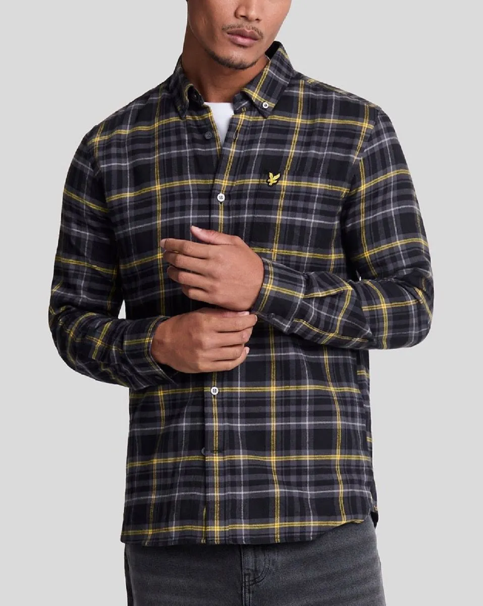 Lyle & Scott Flannel Check Long Sleeve Shirt Jet Black