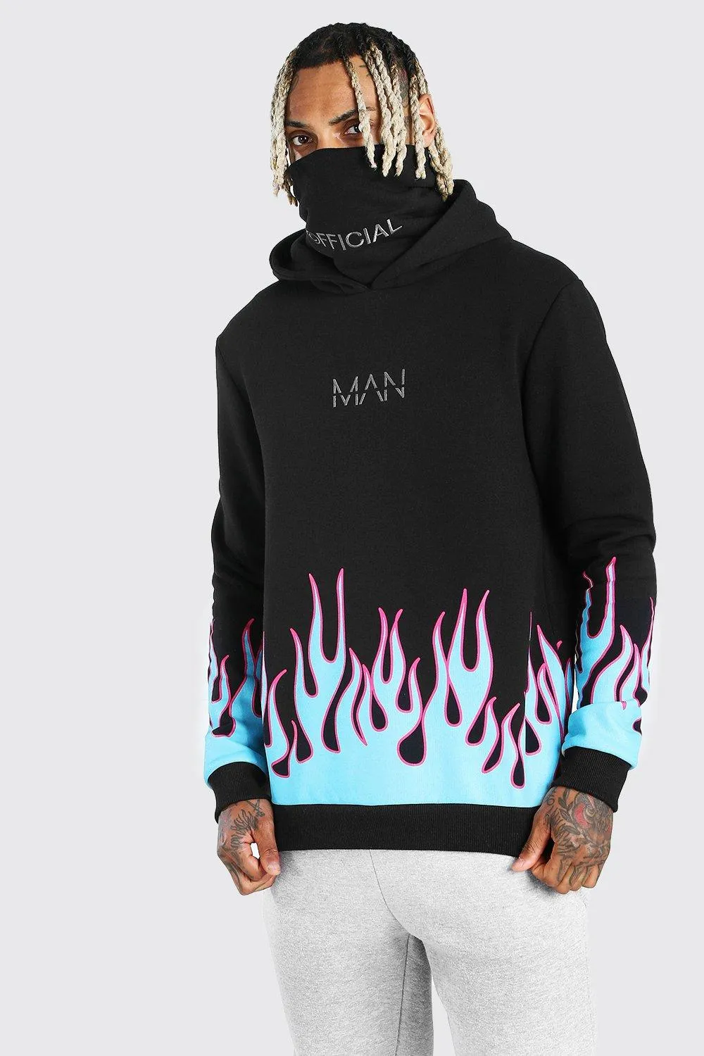 MAN Official Flame Print Snood Hoodie