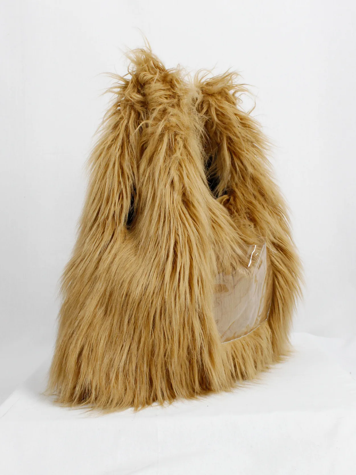 Margiela MM6 orange faux fur yeti shopper with clear outer pocket — fall 2016