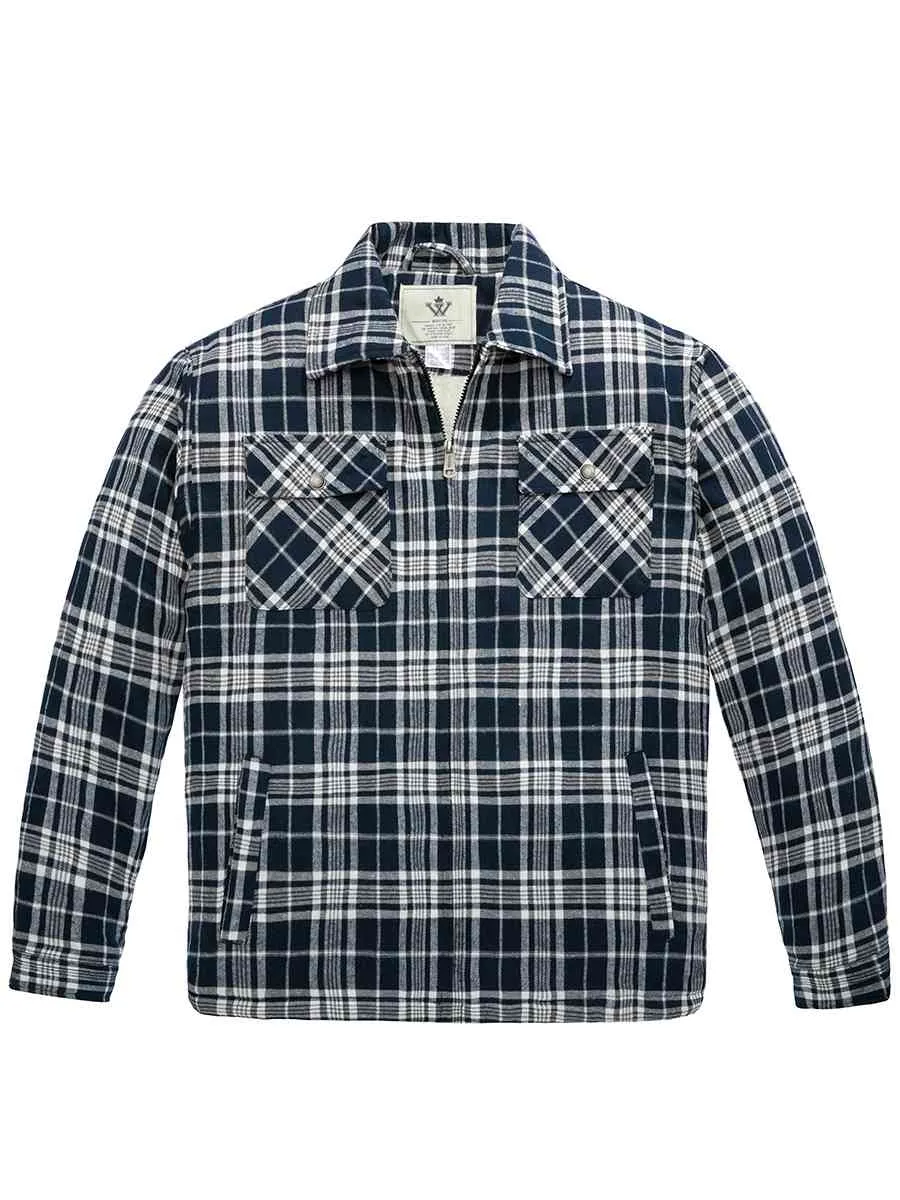 Men's Flannel Jacket Zip Up Fleece Sherpa Heavy Lined Shirt