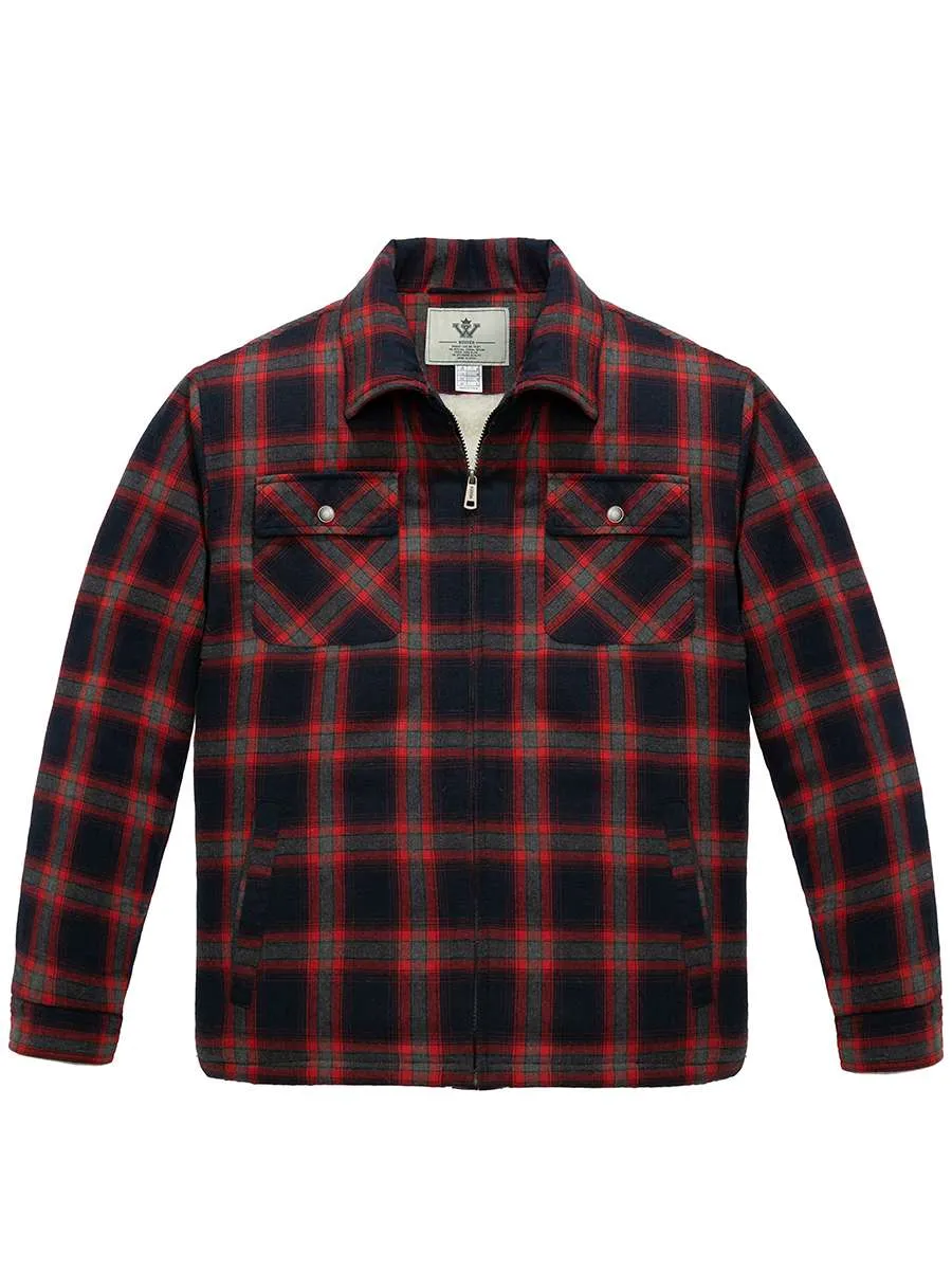 Men's Flannel Jacket Zip Up Fleece Sherpa Heavy Lined Shirt