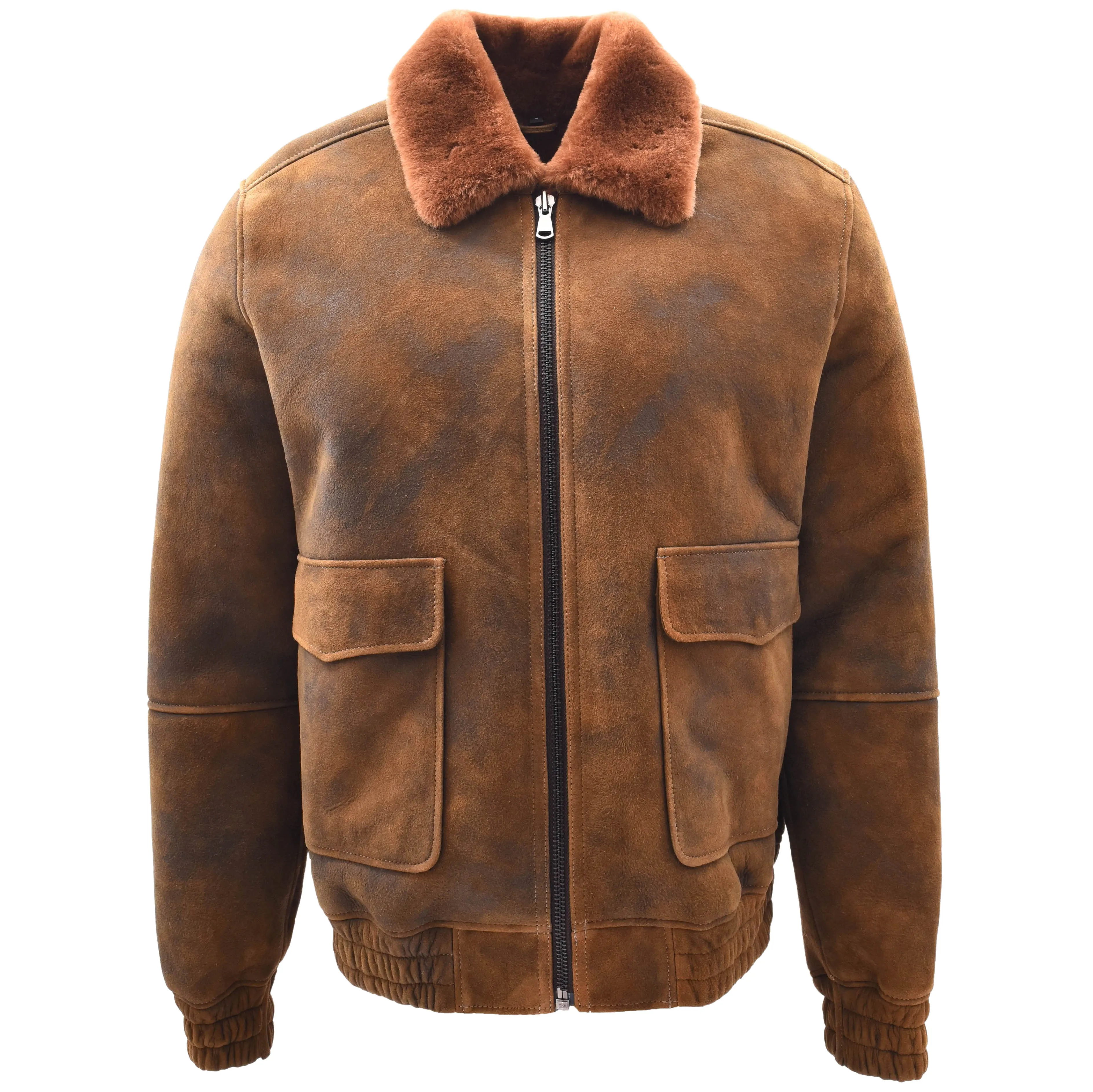 Mens Original Flying Sheepskin Bomber Brown Ginger Shearling Jacket Curtis