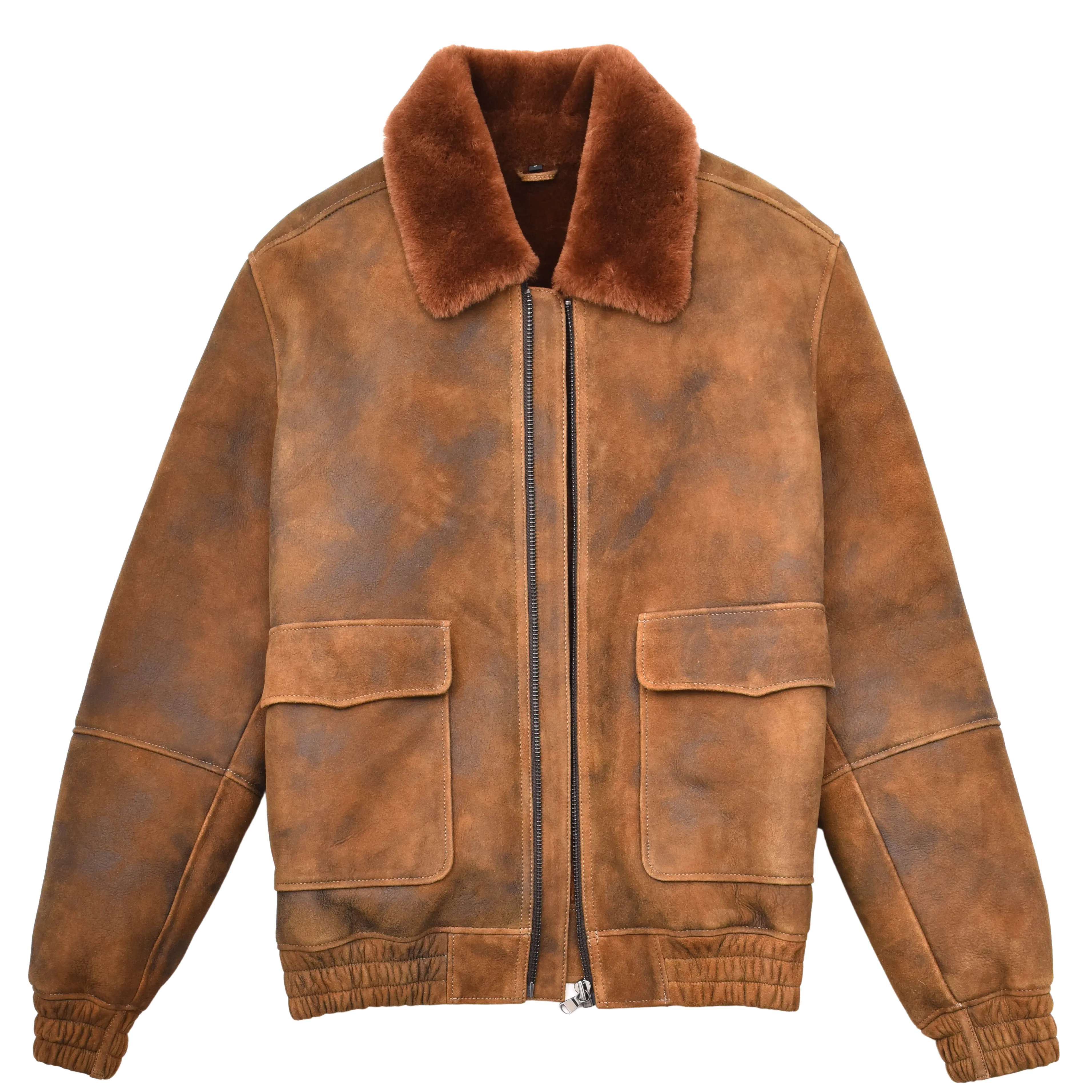 Mens Original Flying Sheepskin Bomber Brown Ginger Shearling Jacket Curtis