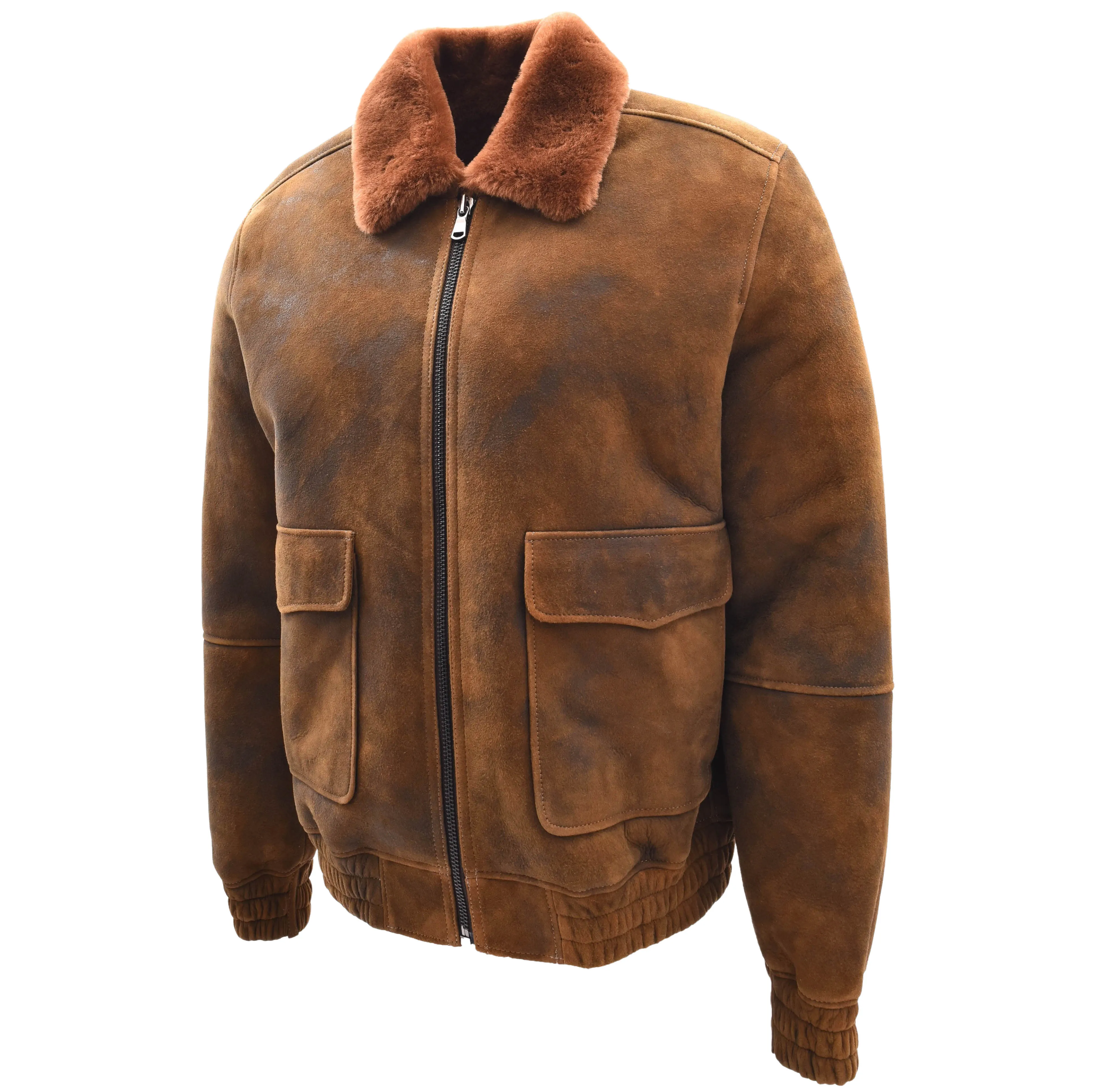 Mens Original Flying Sheepskin Bomber Brown Ginger Shearling Jacket Curtis