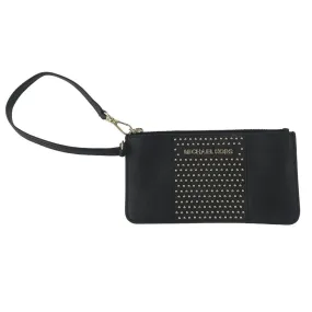 Michael Kors Jet Set Black Leather Logo Studded Zipper Purse Wallet Wristlet