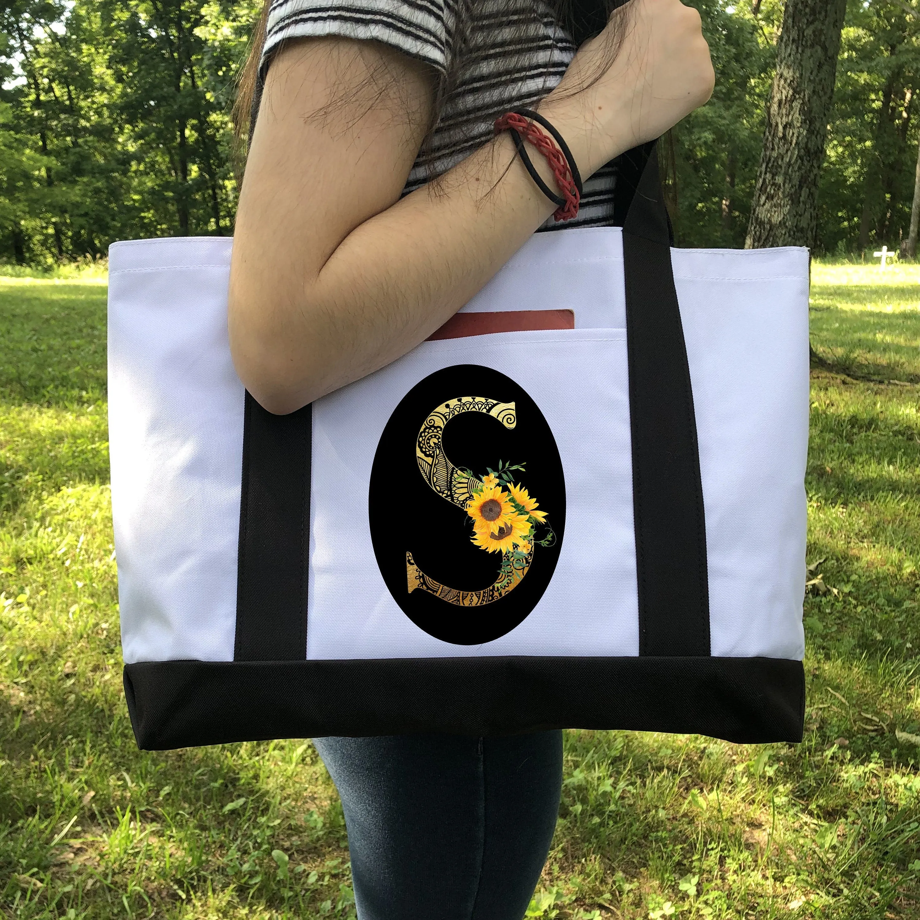 Monogram Tote Bag, Personalized Tote, Custom Tote Bag, Tote Bag With Pocket, Heavy Duty Tote Bag