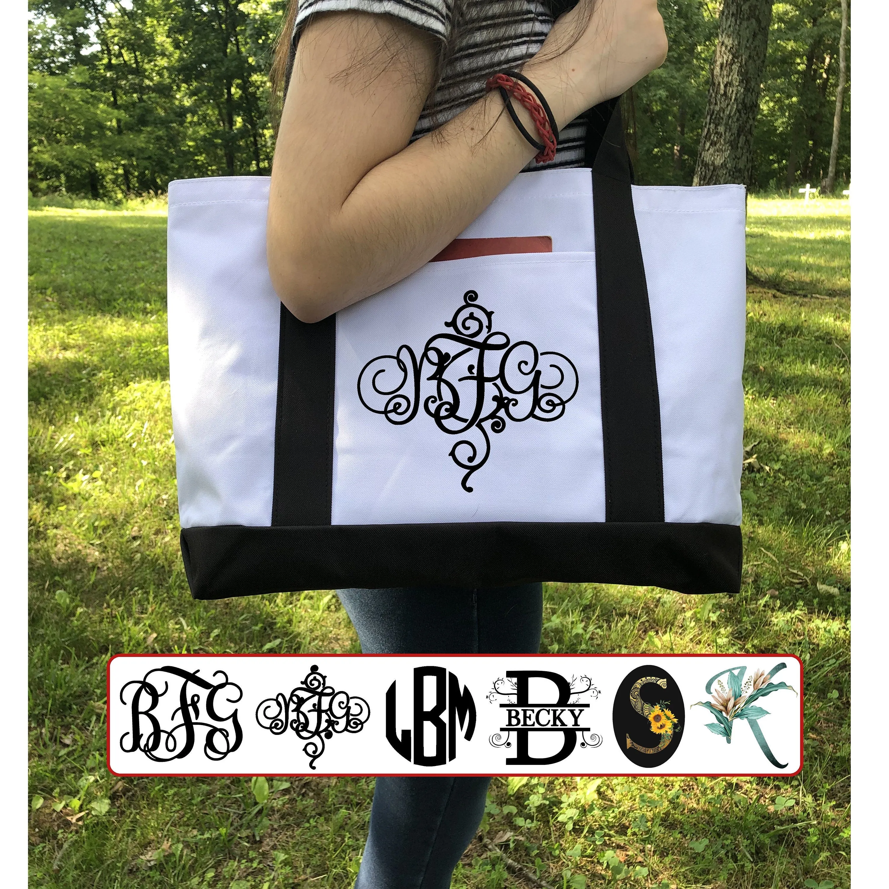 Monogram Tote Bag, Personalized Tote, Custom Tote Bag, Tote Bag With Pocket, Heavy Duty Tote Bag