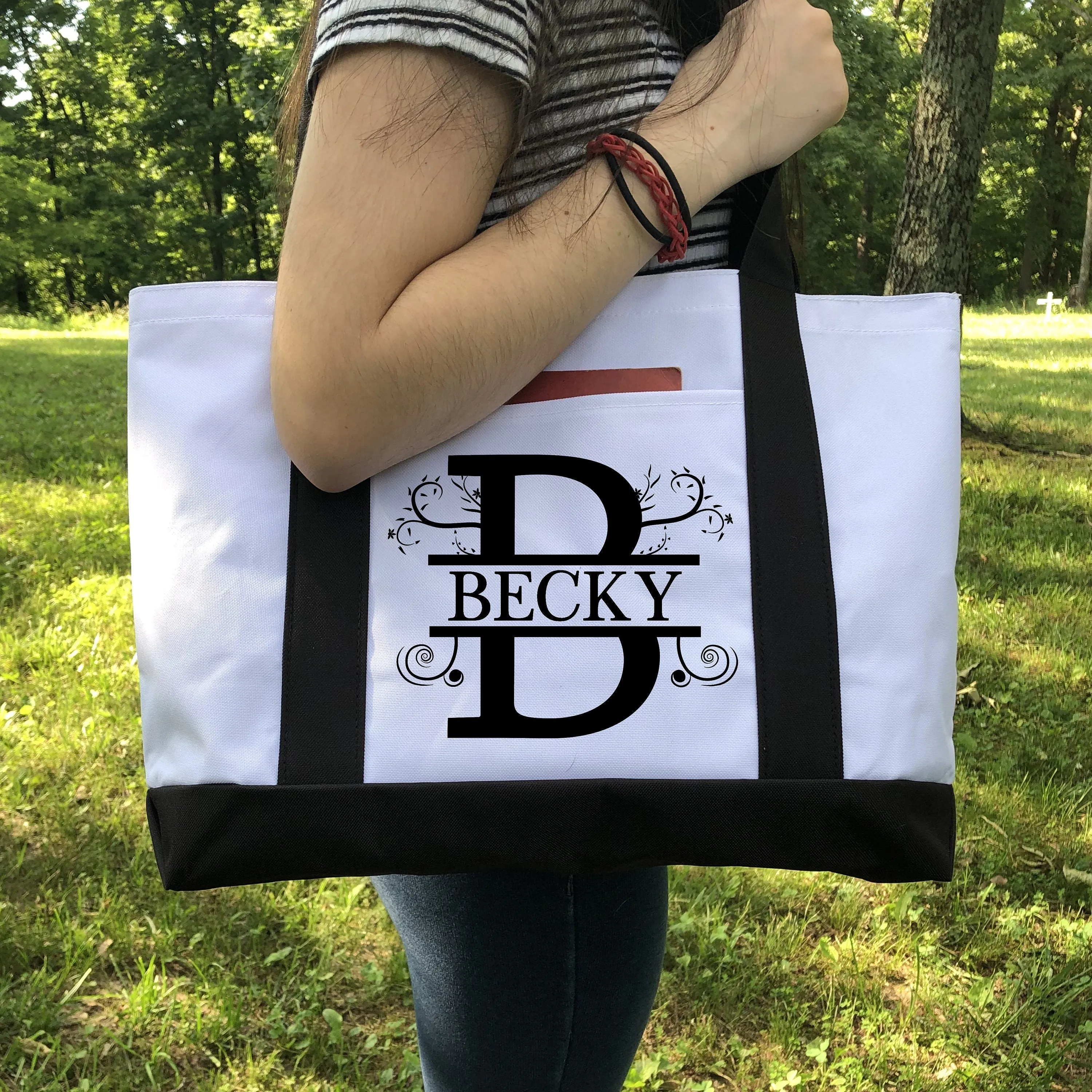 Monogram Tote Bag, Personalized Tote, Custom Tote Bag, Tote Bag With Pocket, Heavy Duty Tote Bag