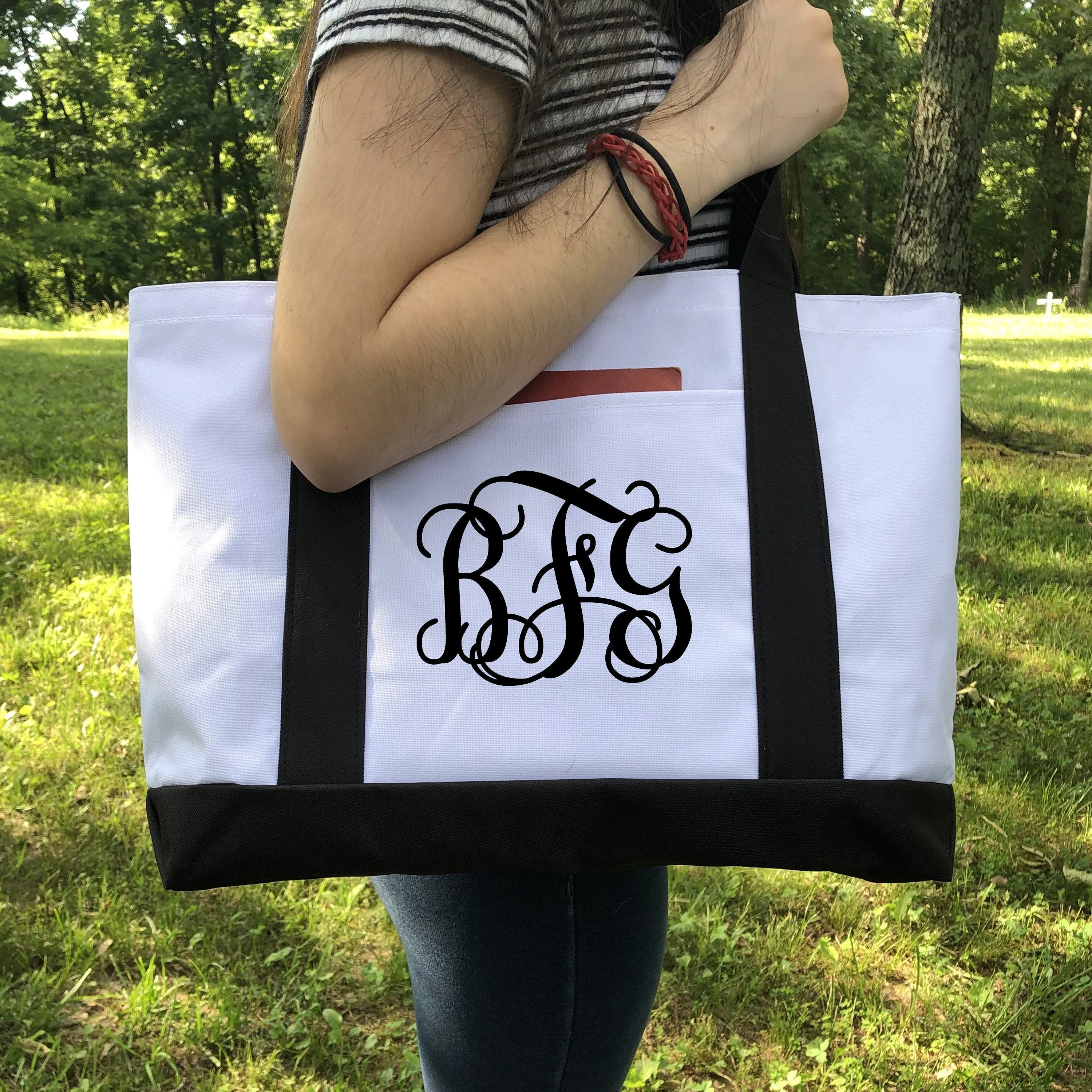 Monogram Tote Bag, Personalized Tote, Custom Tote Bag, Tote Bag With Pocket, Heavy Duty Tote Bag