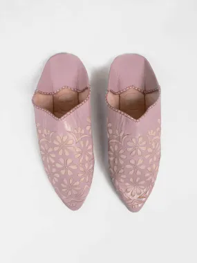 Moroccan Decorative Daisy Babouche Slippers, Vintage Pink