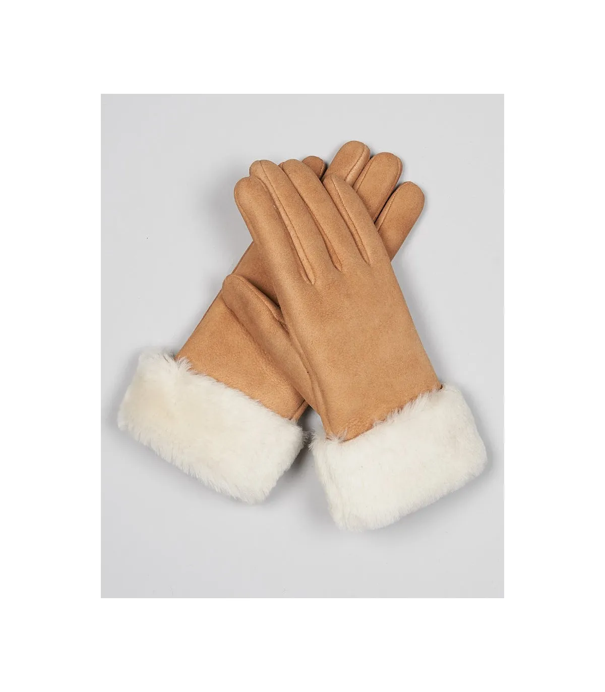 North Ice Shearling Sheepskin Gloves in Camel: FurHatWorld.com