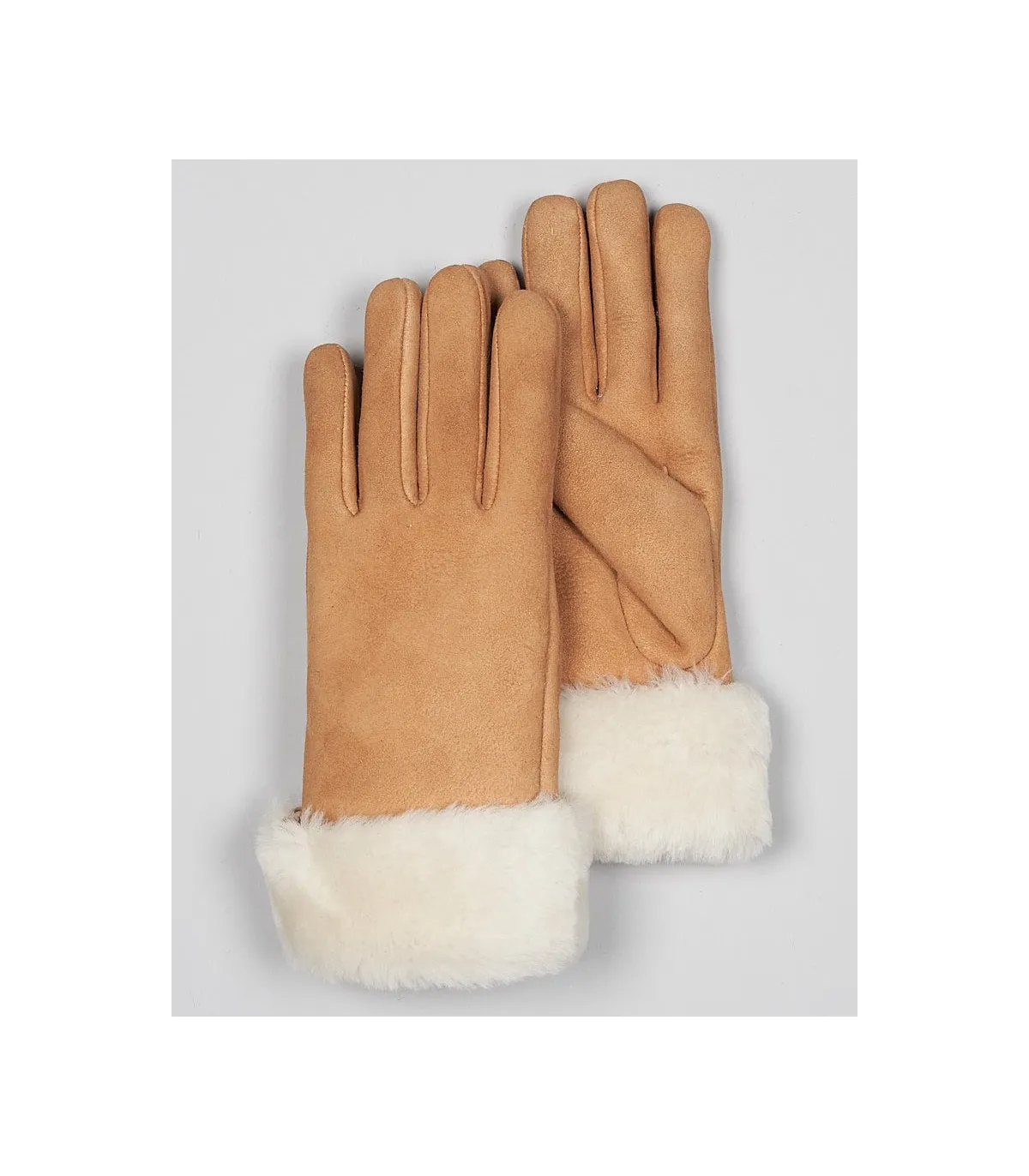 North Ice Shearling Sheepskin Gloves in Camel: FurHatWorld.com