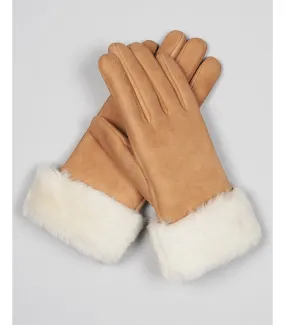 North Ice Shearling Sheepskin Gloves in Camel: FurHatWorld.com