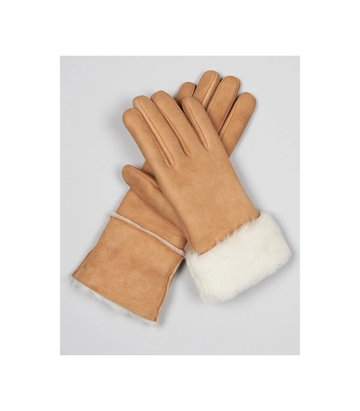 North Ice Shearling Sheepskin Gloves in Camel: FurHatWorld.com