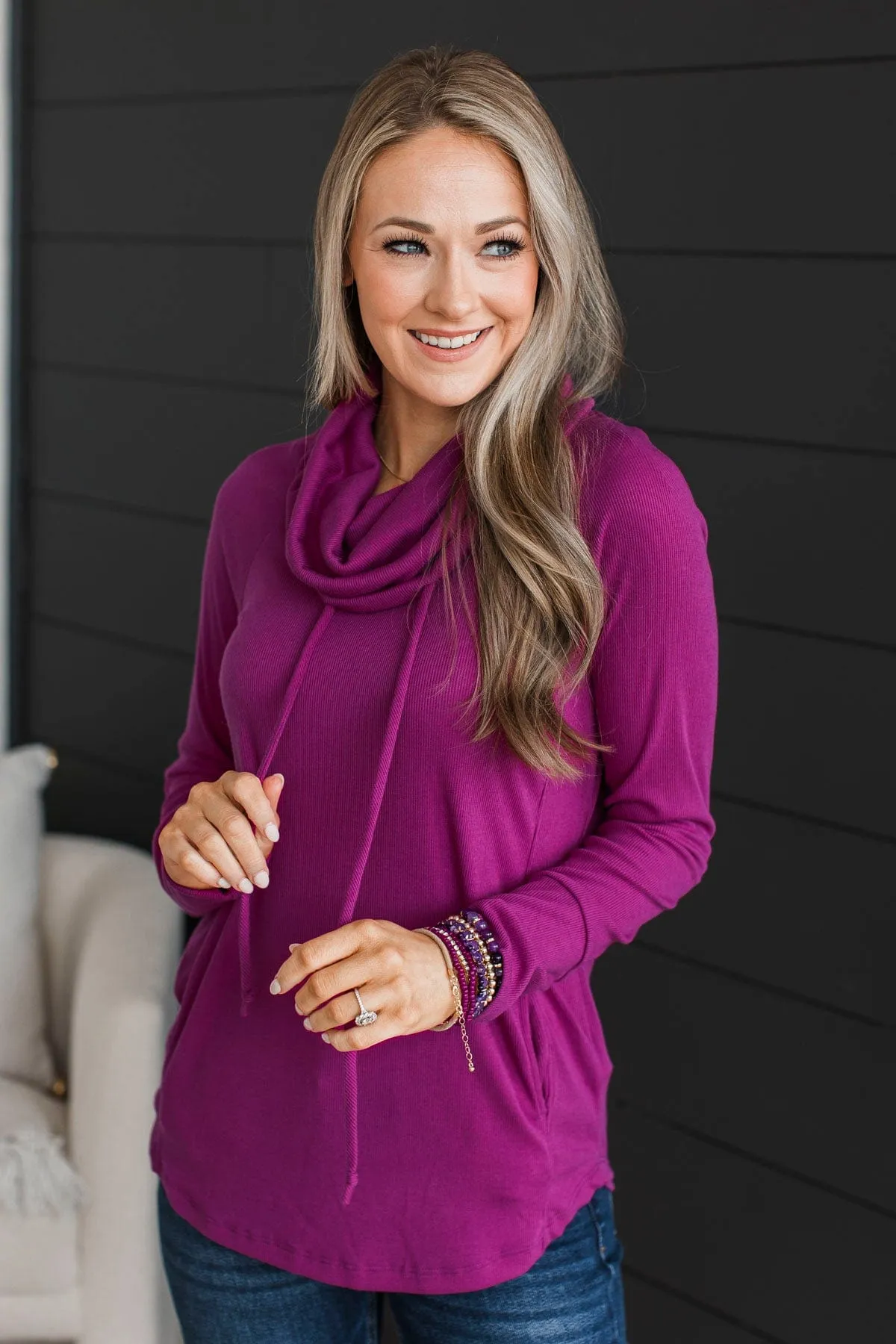 Not Letting Go Cowl Neck Top- Magenta