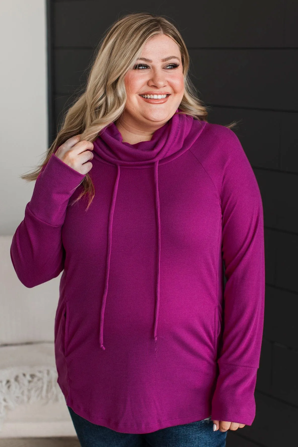 Not Letting Go Cowl Neck Top- Magenta